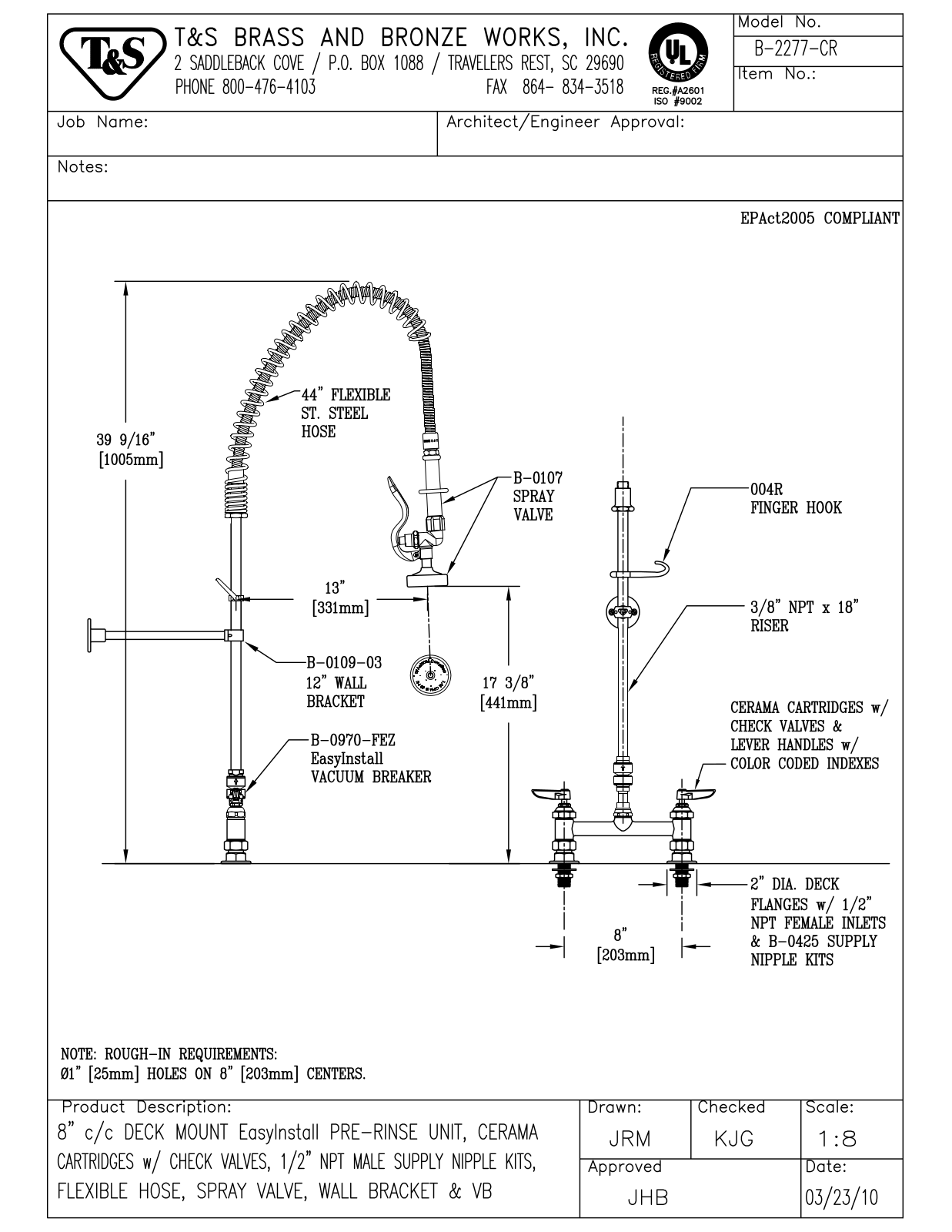 T & S Brass & Bronze Works B-2277-CR General Manual