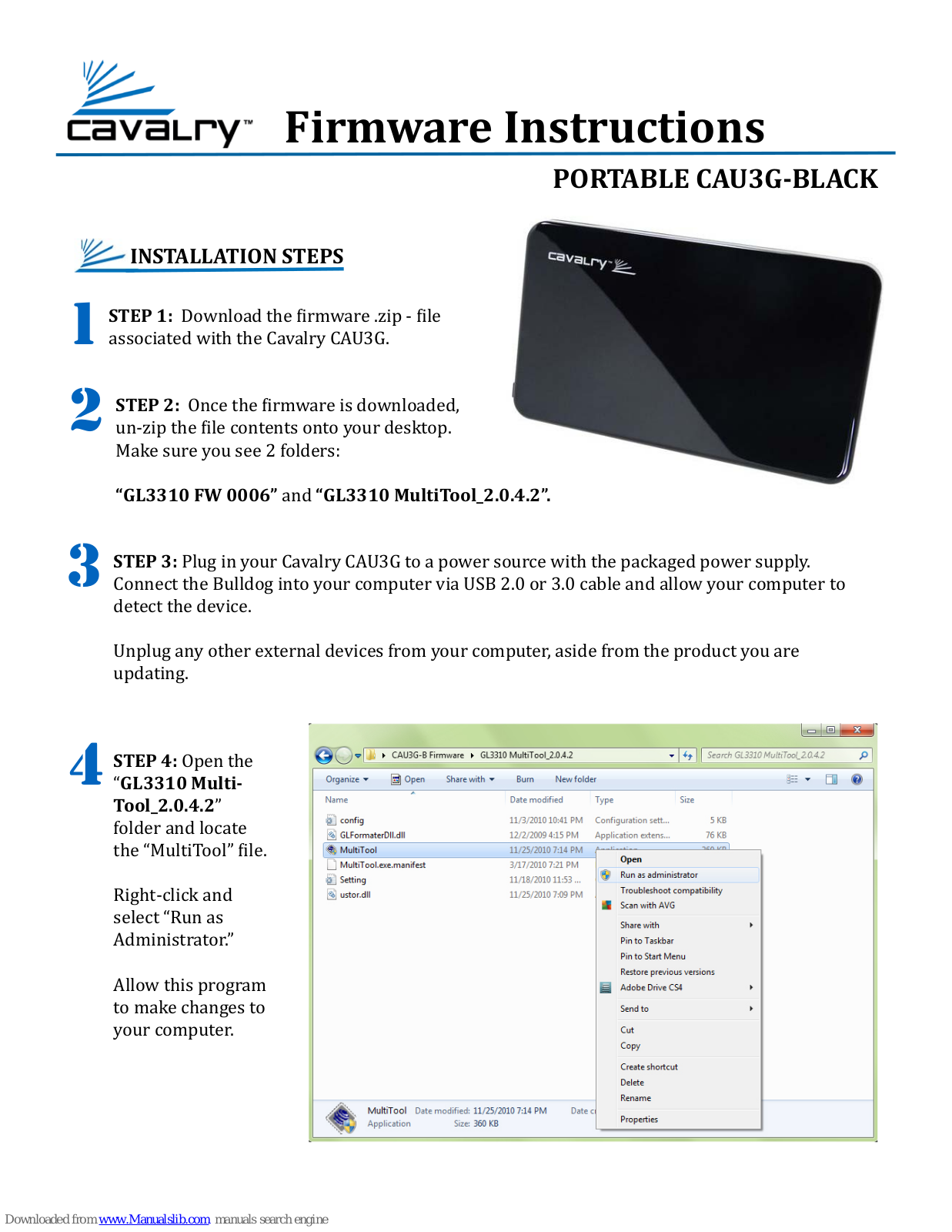 Cavalry CAU3G Firmware Instructions