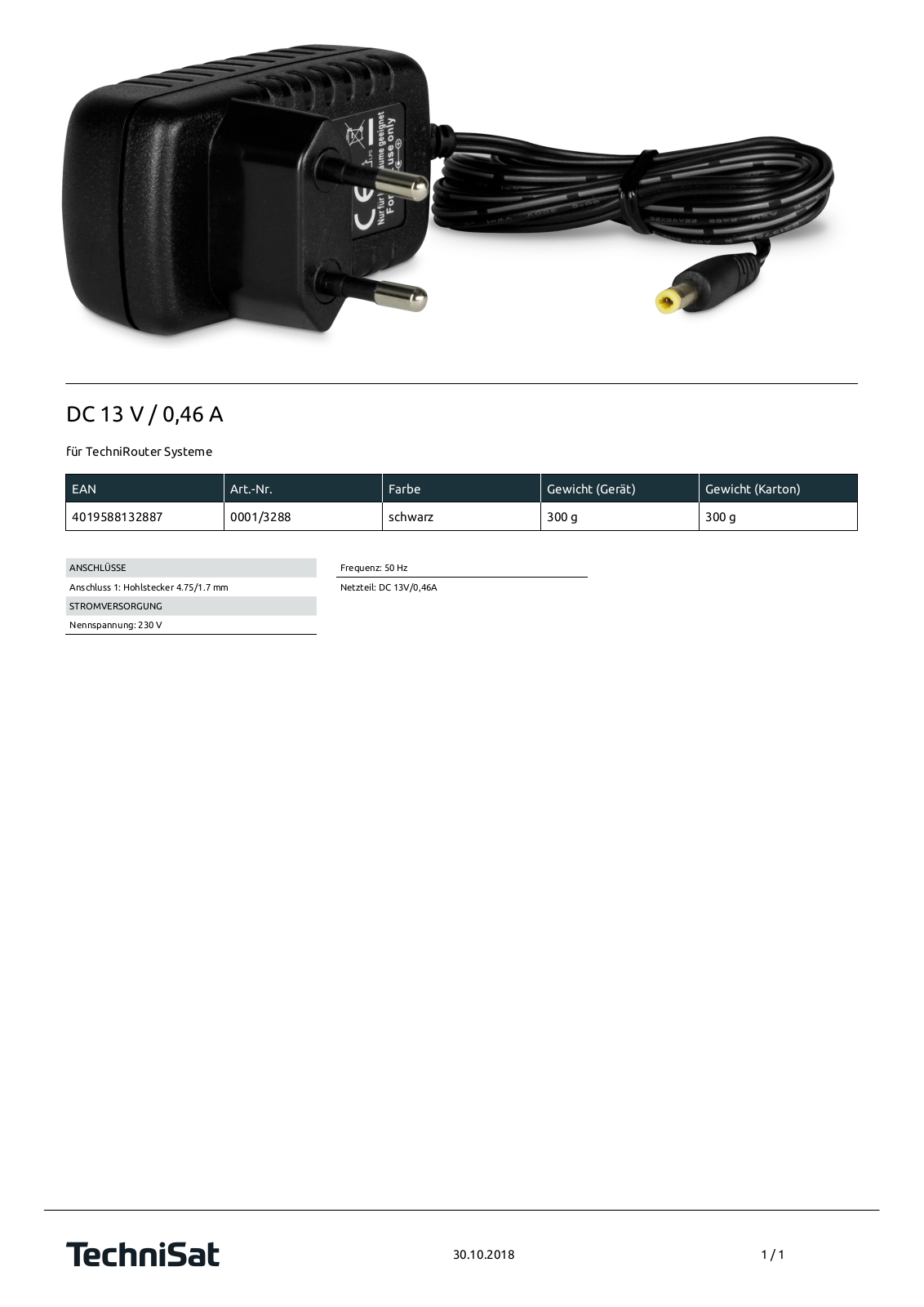 TechniSat DC 13 V - 0,46 A Technische details