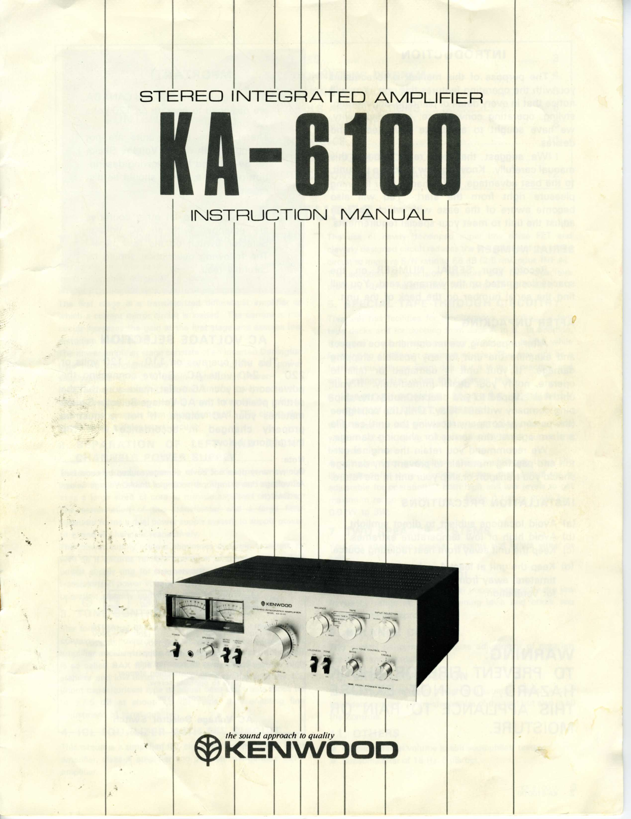 Kenwood KA-6100 Owners manual