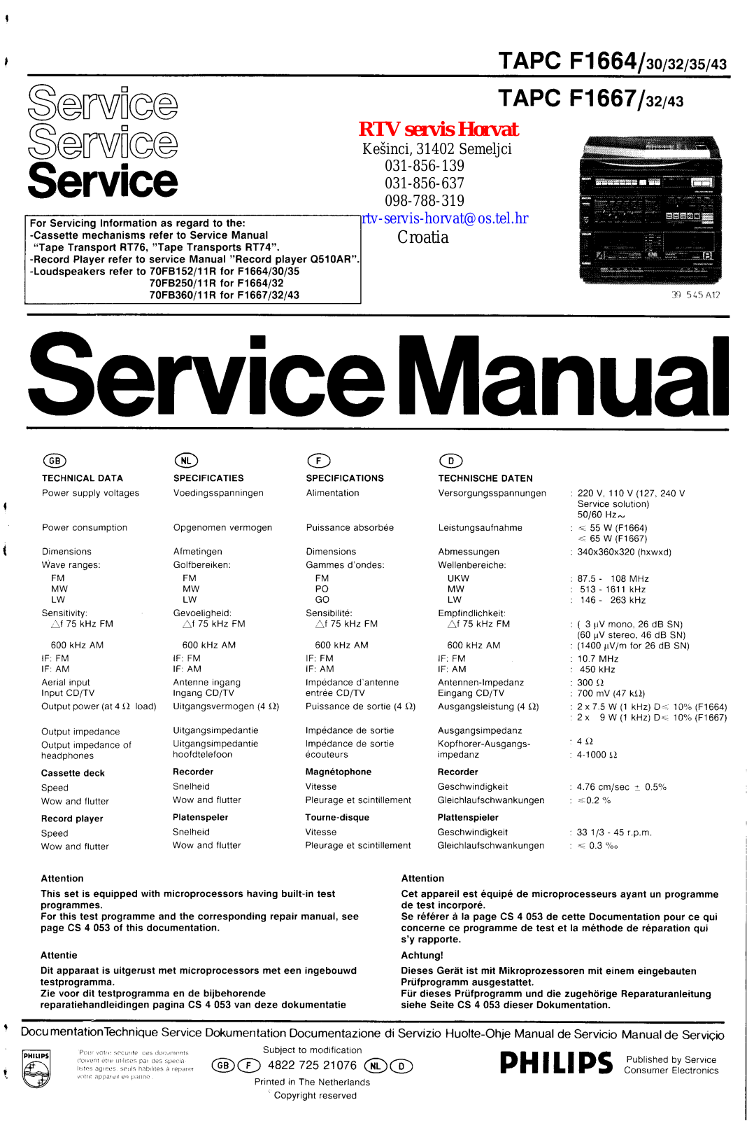 Philips F-1667 Service manual