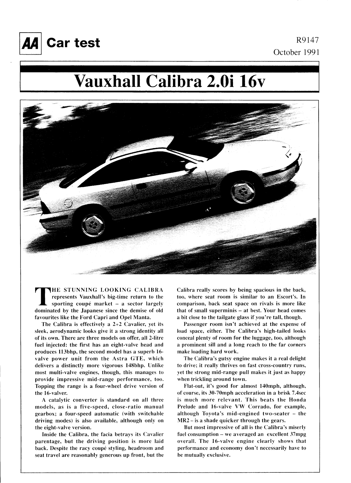 Opel Calibra 1991 User Manual