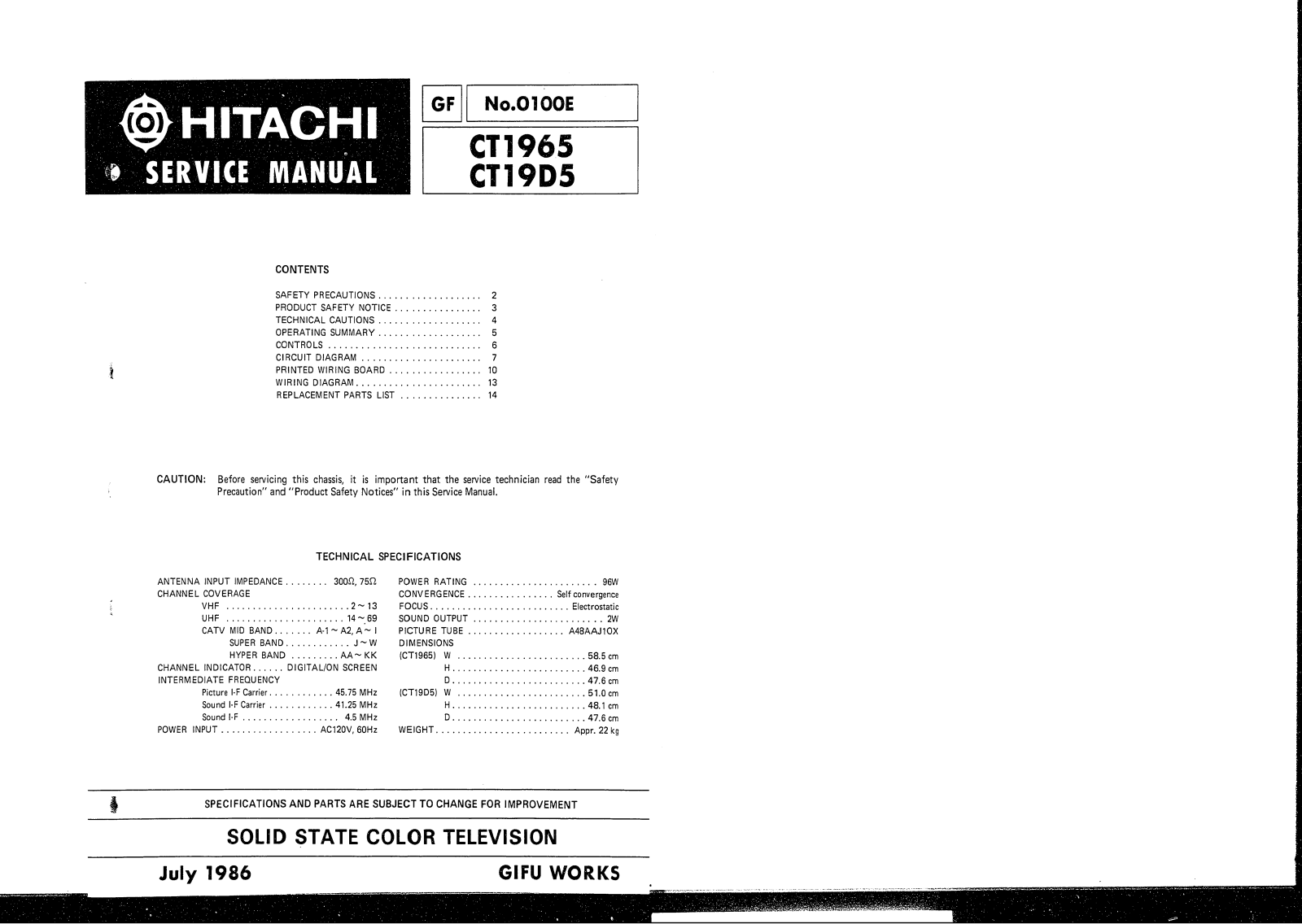 Hitachi CT1965 Schematic