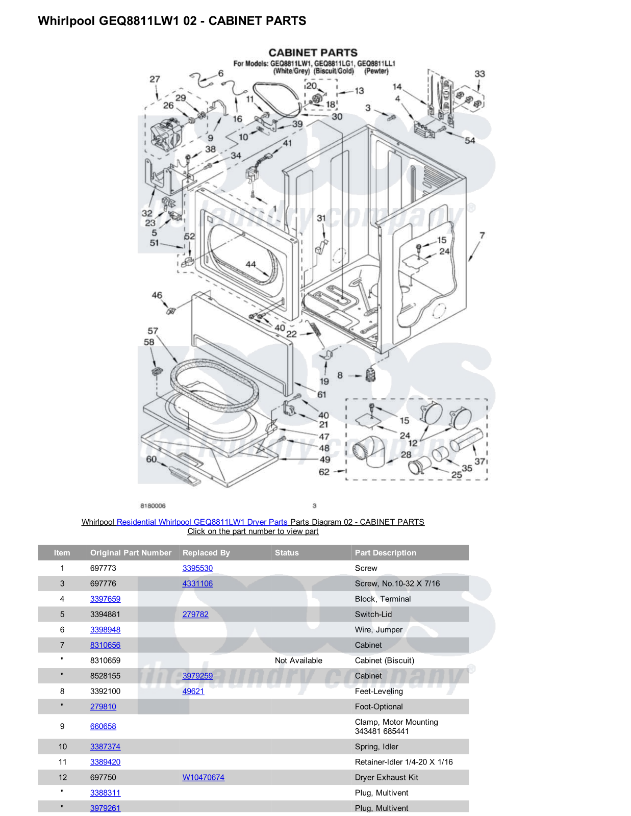 Whirlpool GEQ8811LW1 Parts Diagram