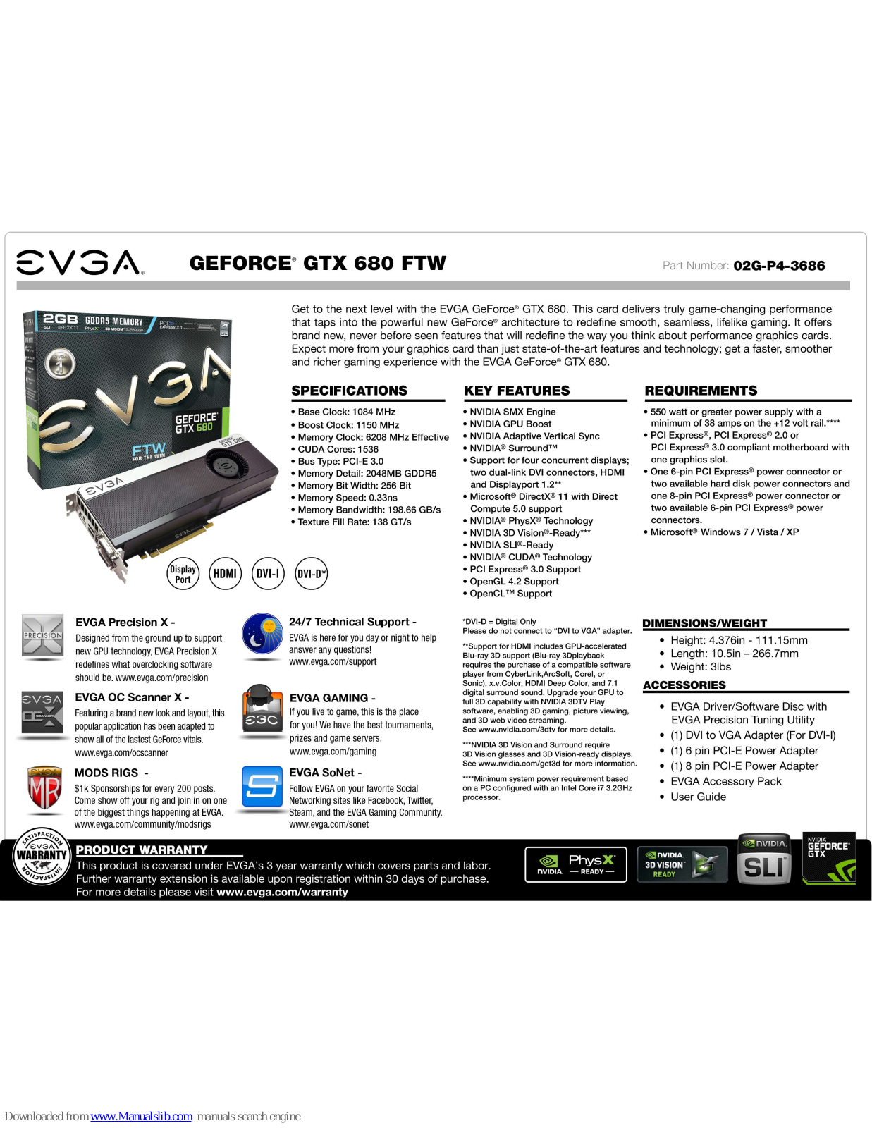 EVGA GeForce GTX 680 FTW Specification - ManualMachine.com