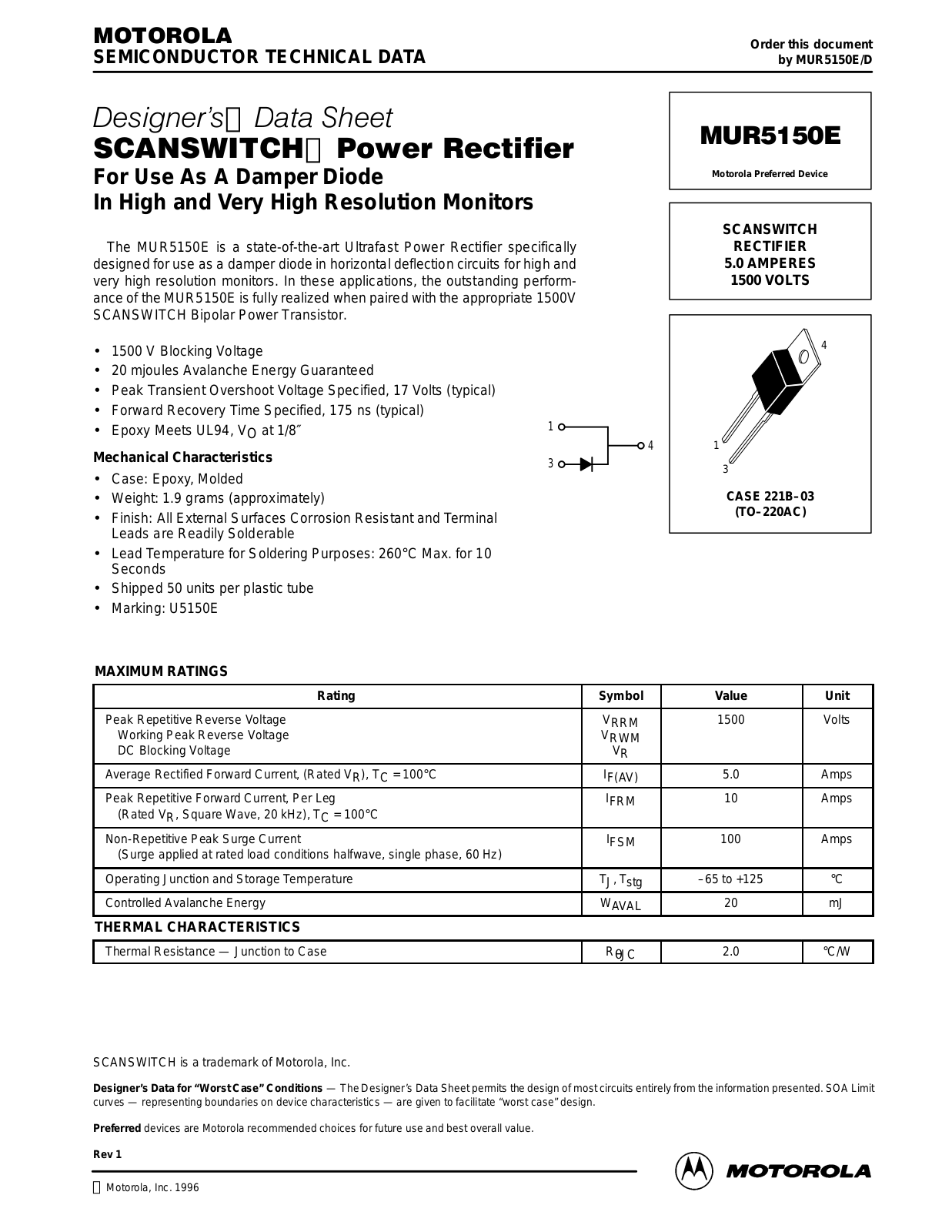 Motorola MUR5150E Datasheet