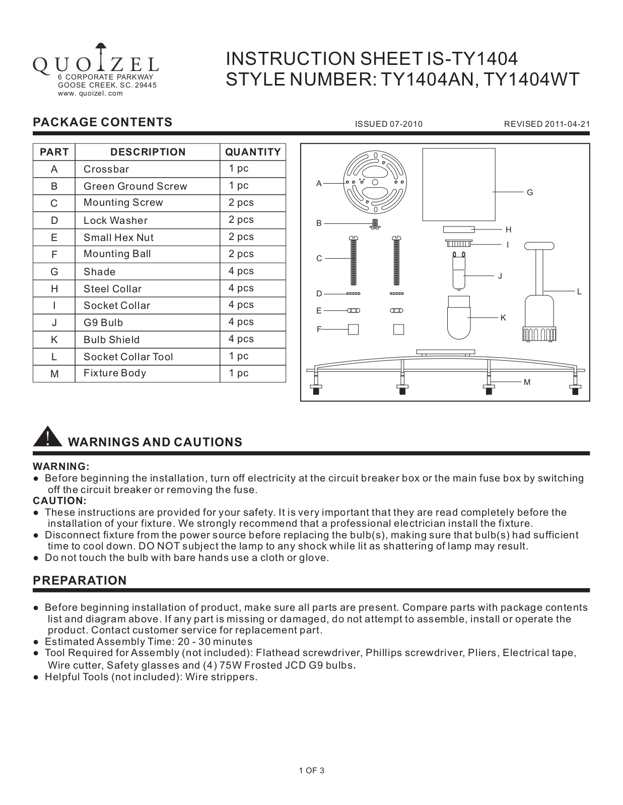 Quoizel TY1404AN User Manual