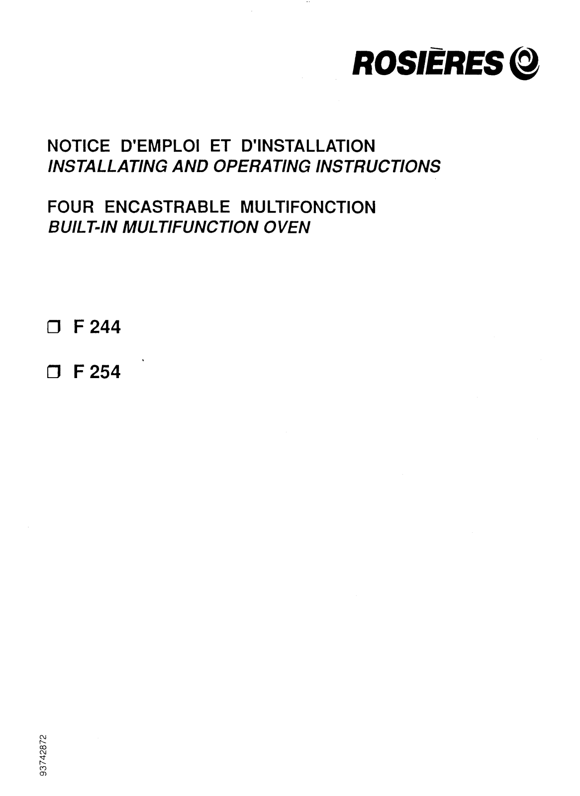 ROSIERES F 244, F 254 User Manual