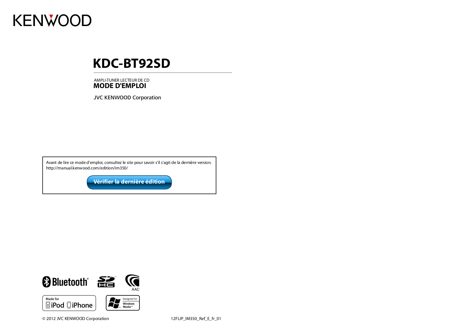 KENWOOD KDC-BT92SD User Manual