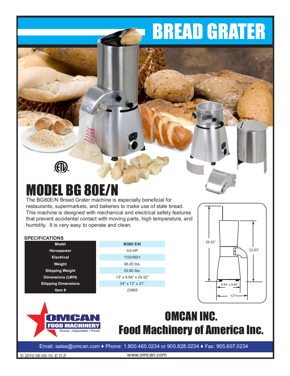 Omcan Food Machinery BG80 E-N User Manual