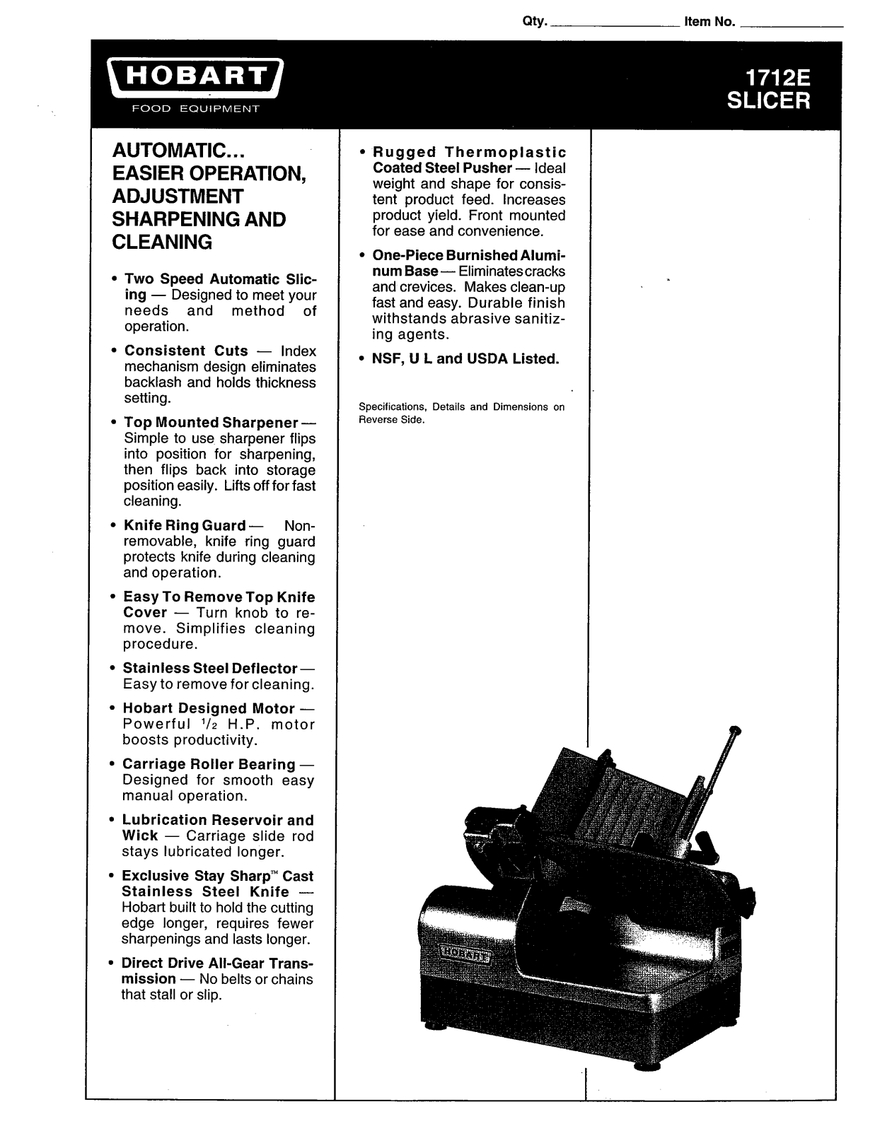 Hobart Food Machines 1712E User Manual