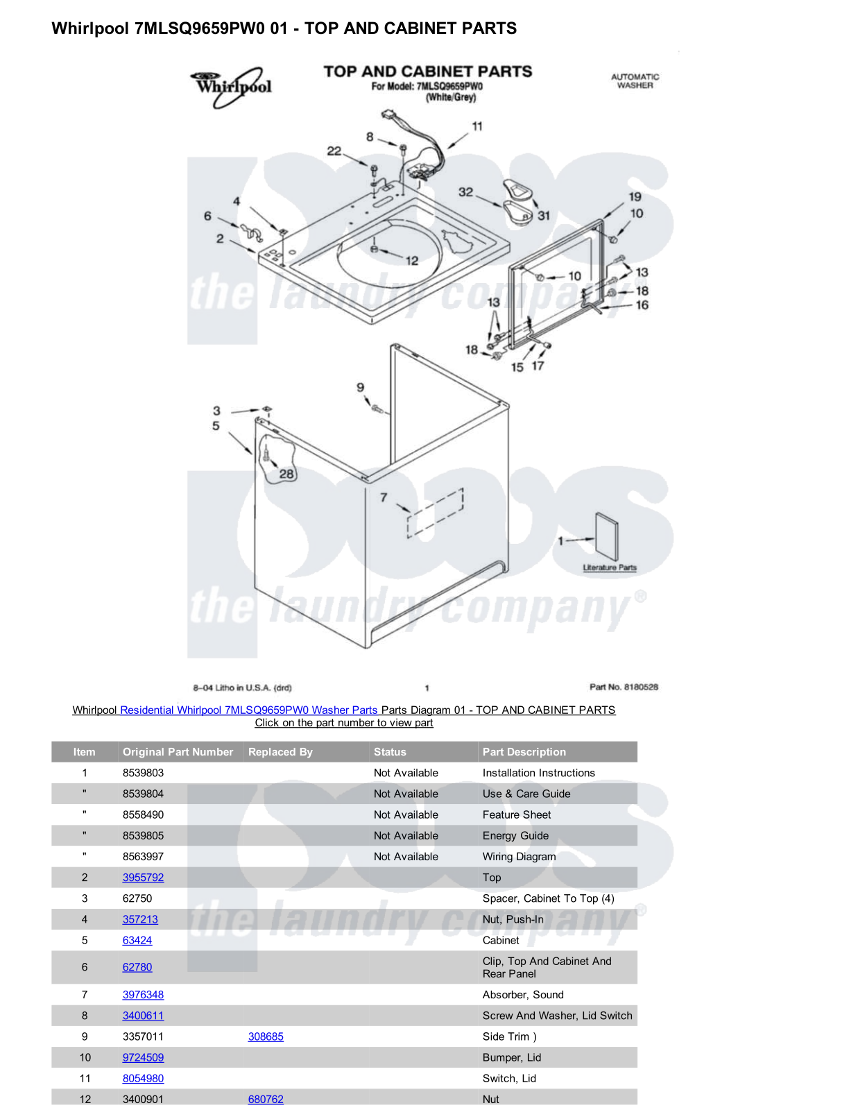 Whirlpool 7MLSQ9659PW0 Parts Diagram