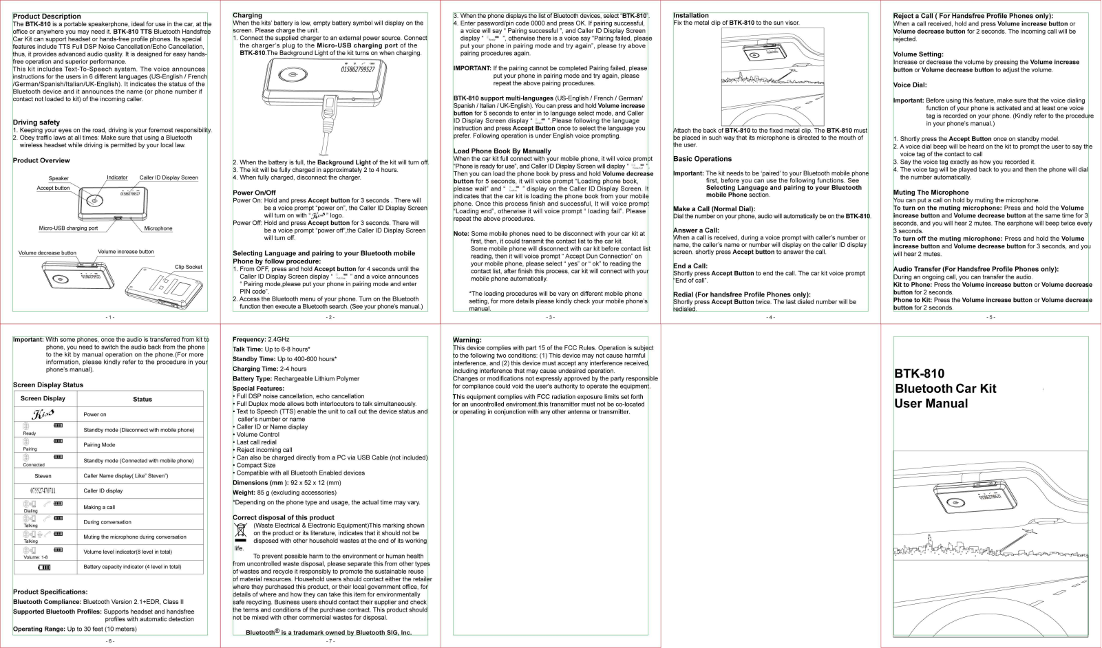 SHI KISB Electronic BTK810 Users Manual