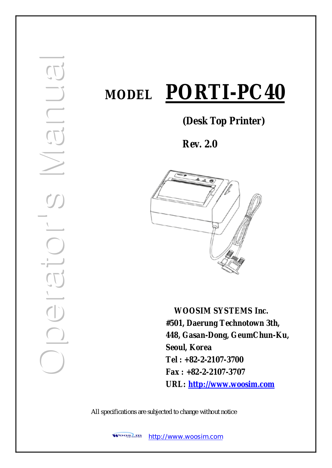 Woosim systems PORTI-PC40 User Manual