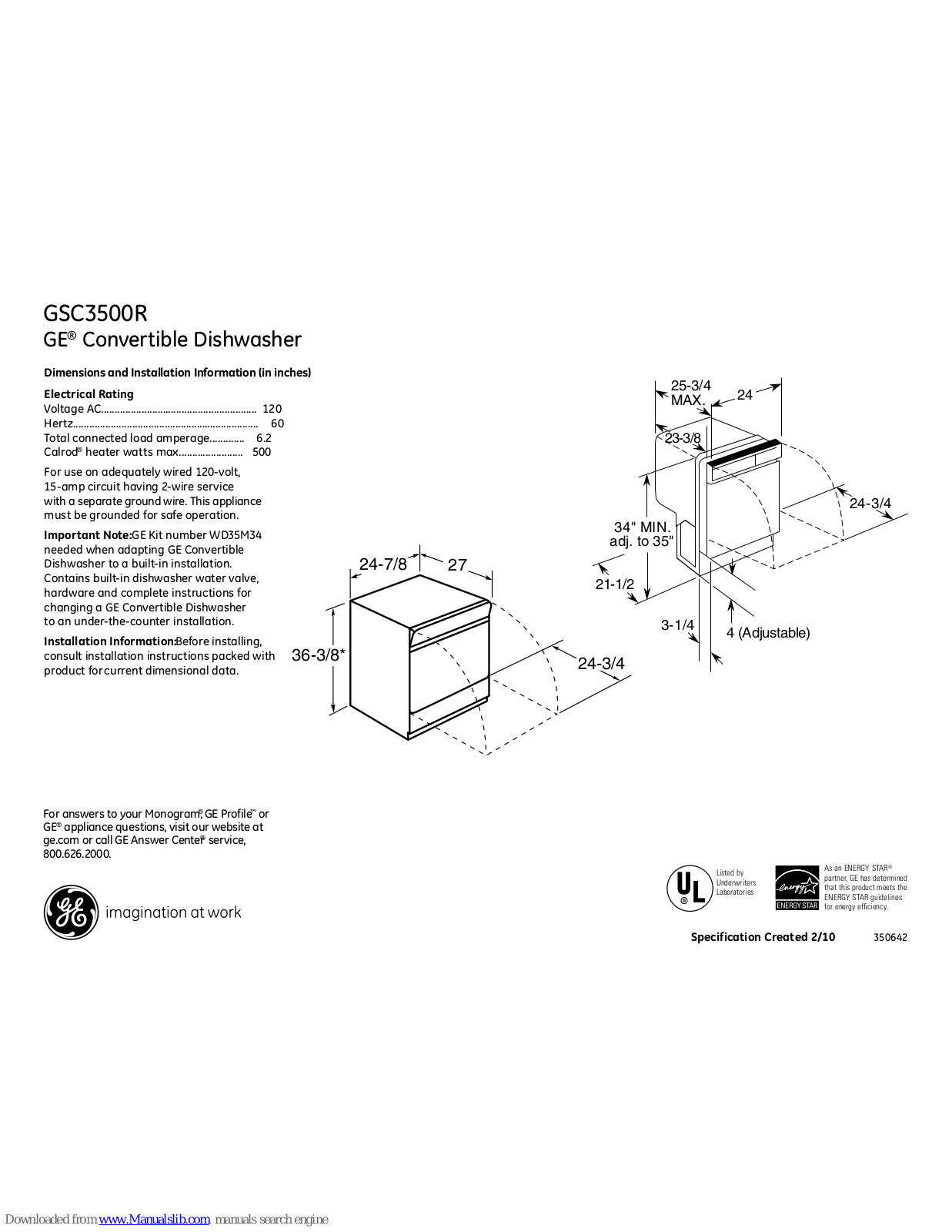 GE GSC3500NWW, GSC3500R, GSC3500RBB, GSC3500RWW Datasheet