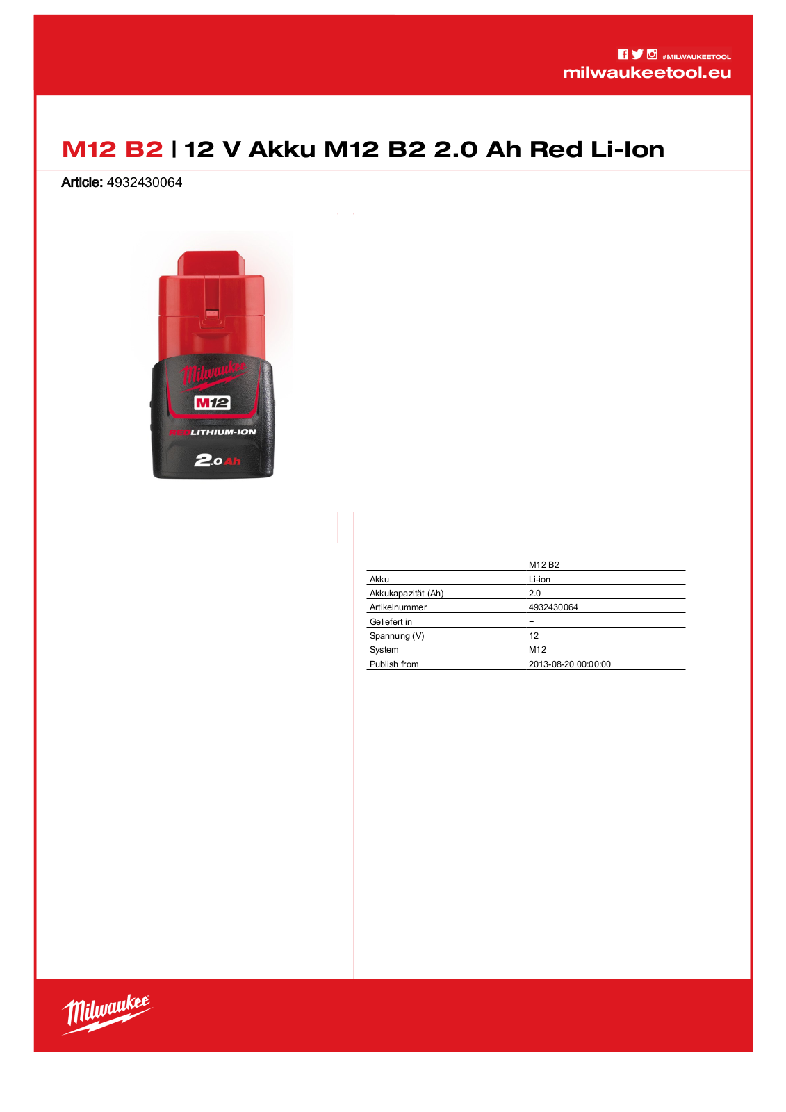 Milwaukee M12 B2 User Manual