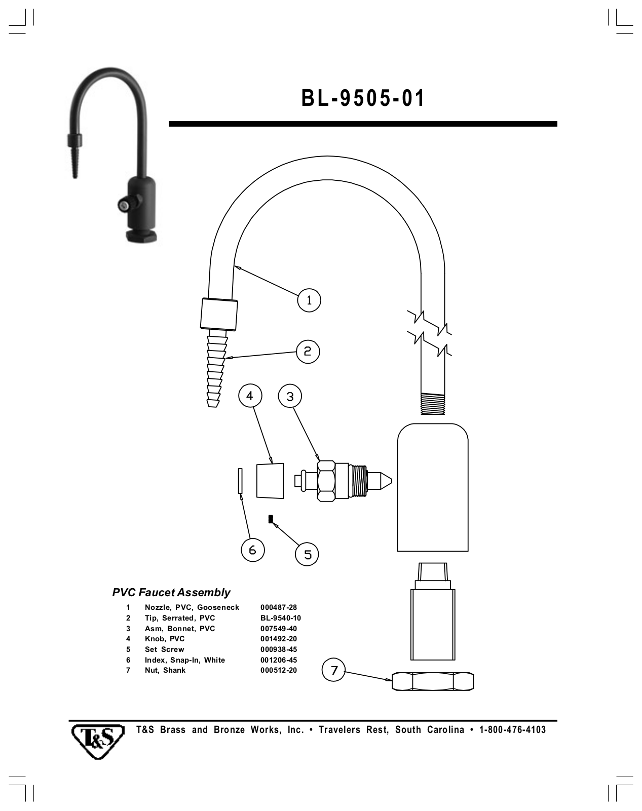 T & S Brass & Bronze Works BL-9505-01 Part Manual