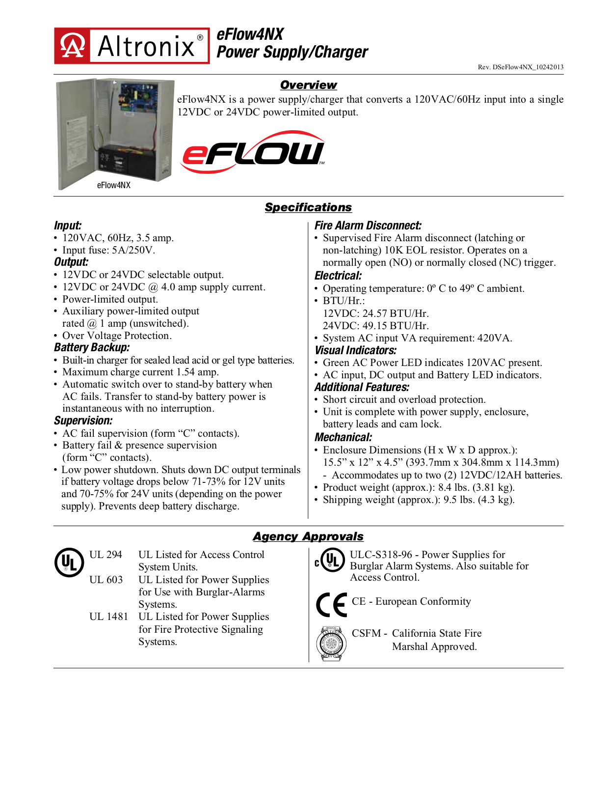 Altronix EFLOW4NX Specsheet