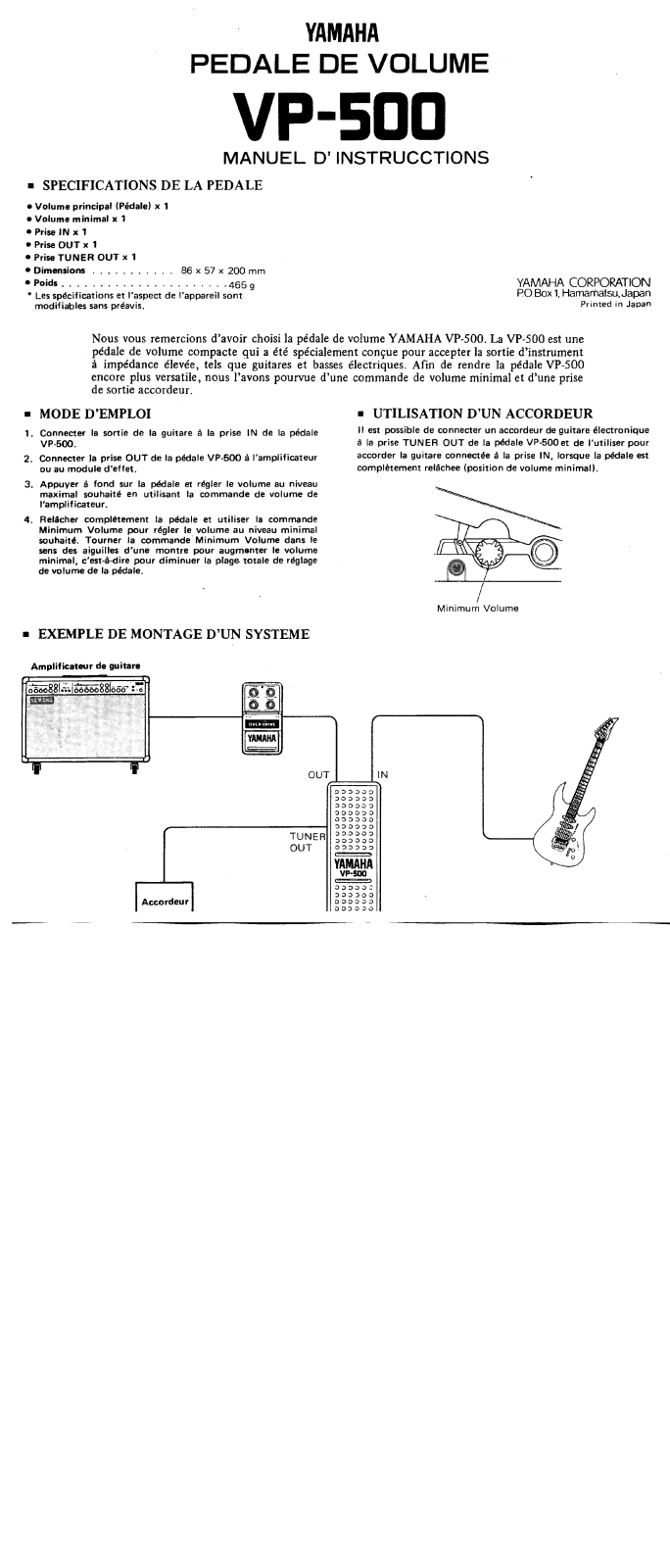 Yamaha VP-500 Instructions Manual