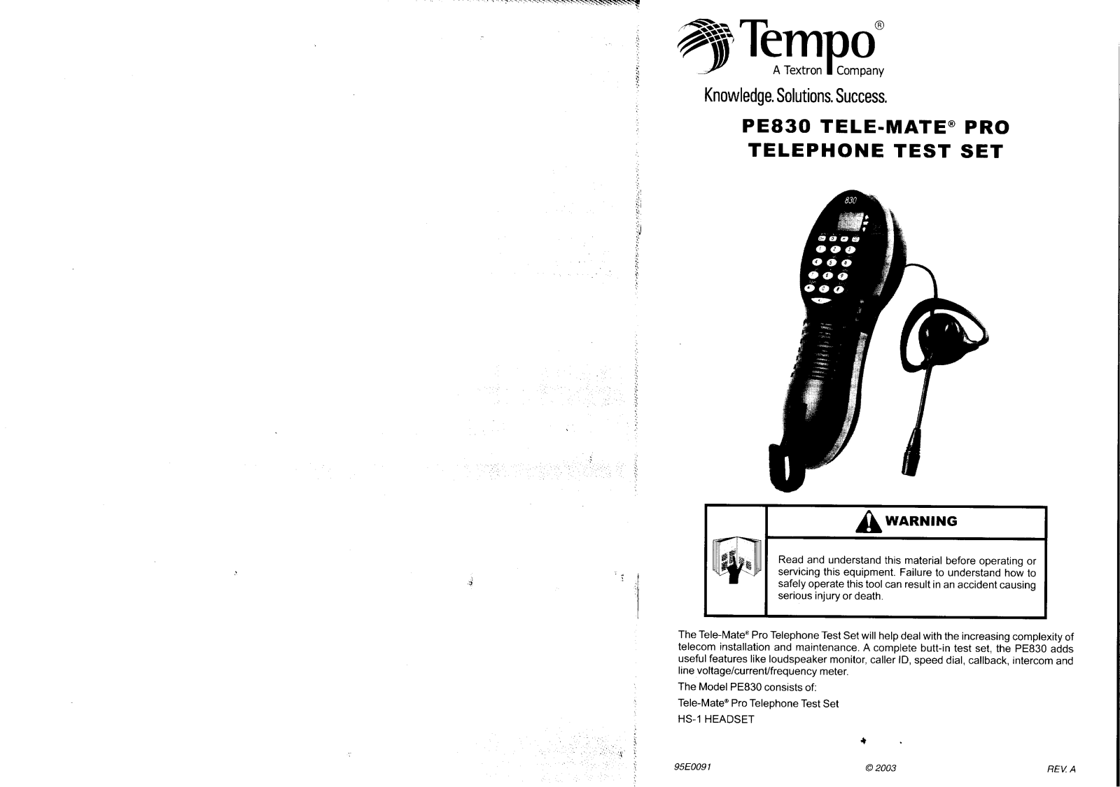 Tempo PE830 Tele-Mate pro User guide - ManualMachine.com
