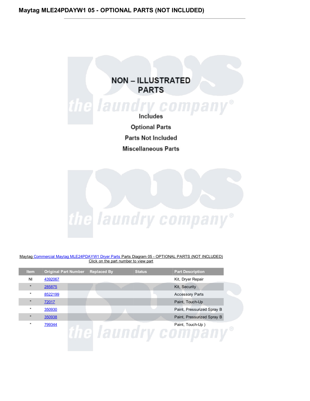 Maytag MLE24PDAYW1 Parts Diagram