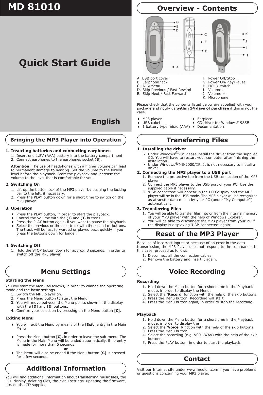 Medion MD 81010 user Manual