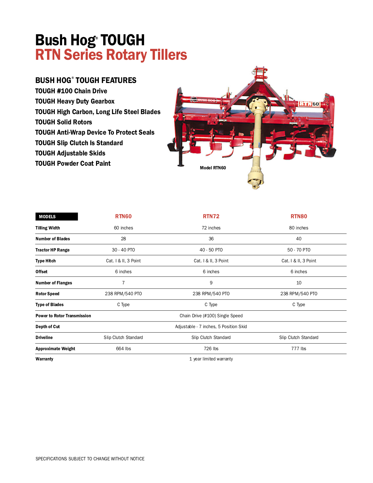 Bush Hog RTN60, RTN72, RTN80 User Manual