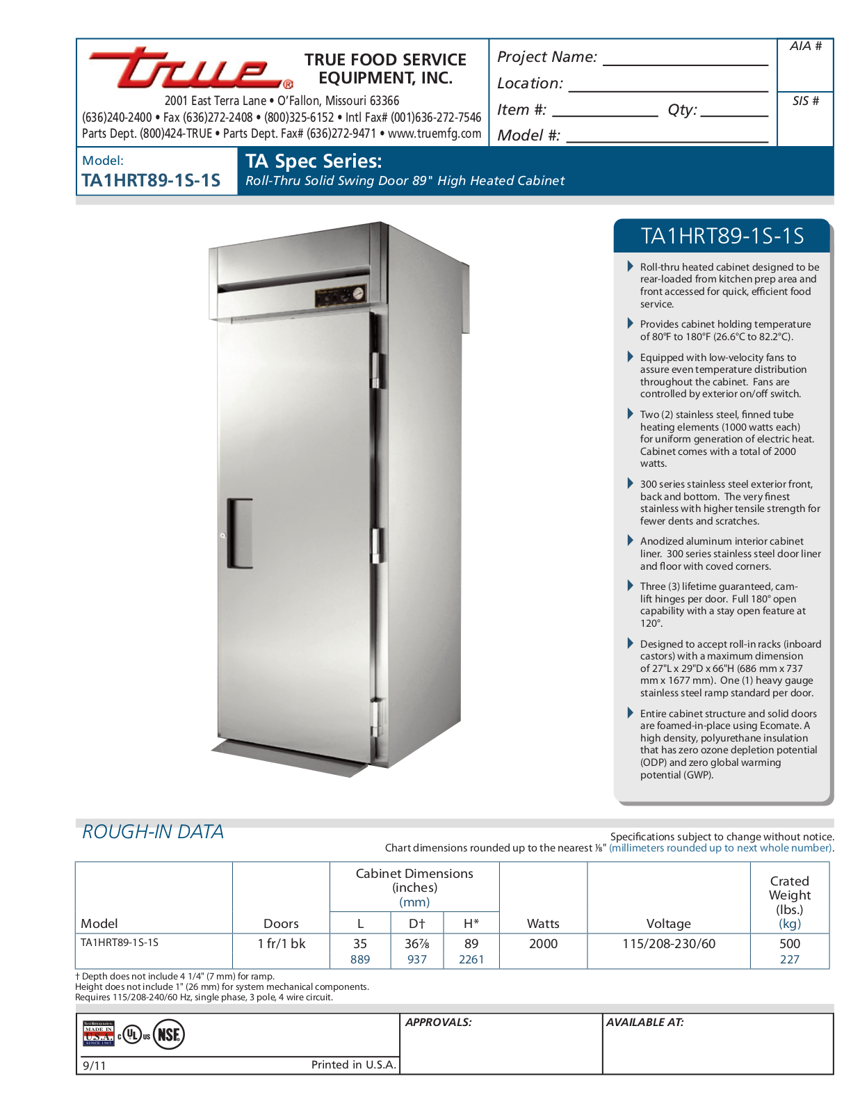 True TA1HRT89-1S-1S User Manual