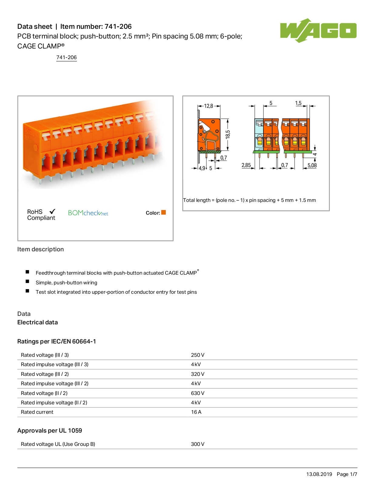 Wago 741-206 Data Sheet