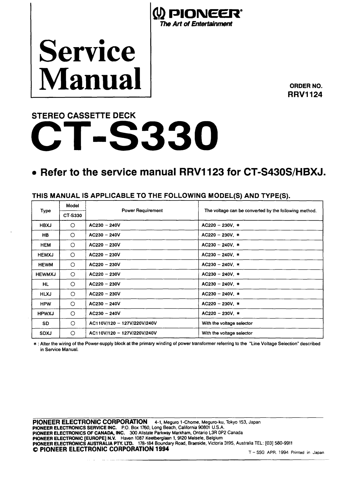 Pioneer CTS-330 Service manual