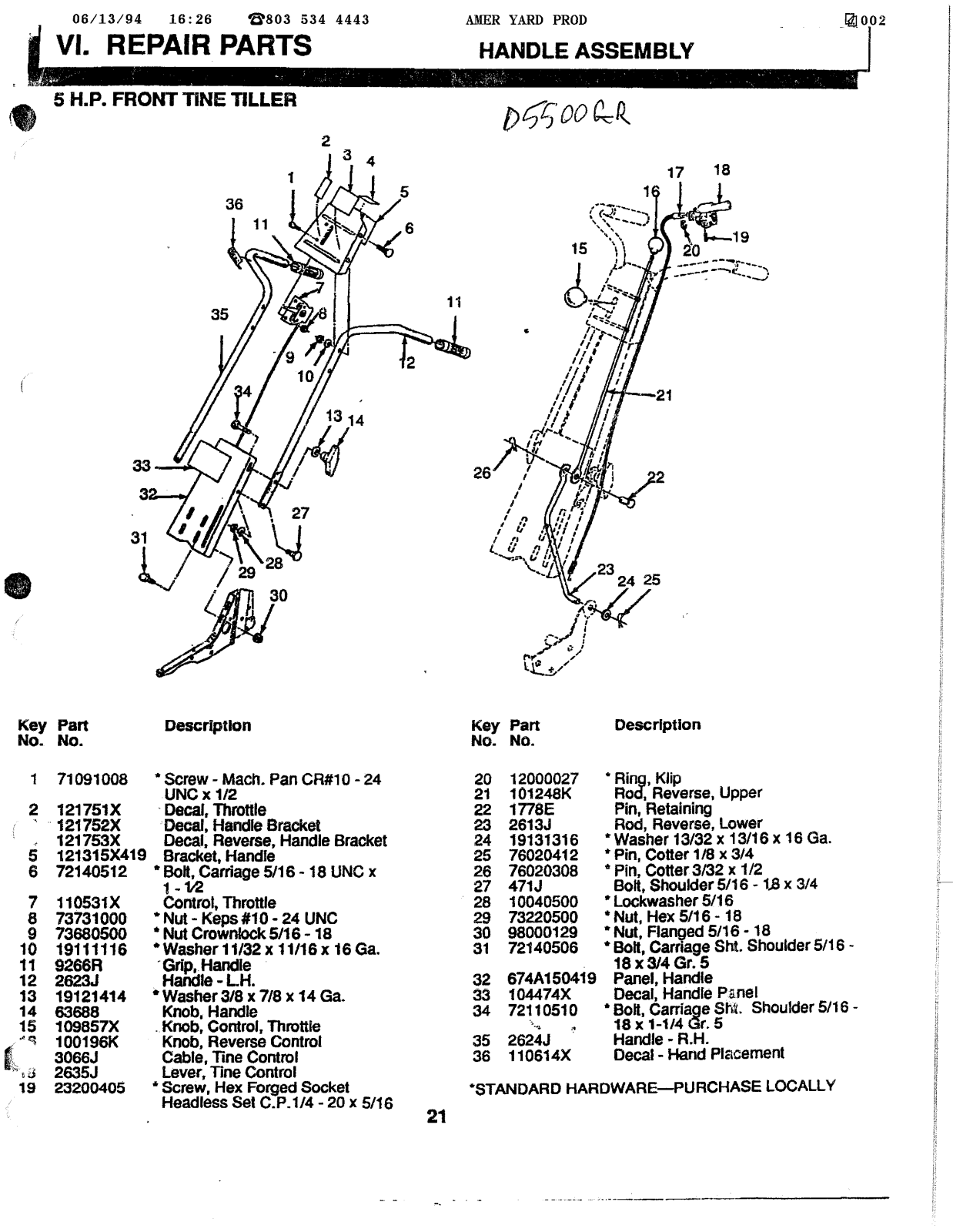 AYP D5500GR Parts List