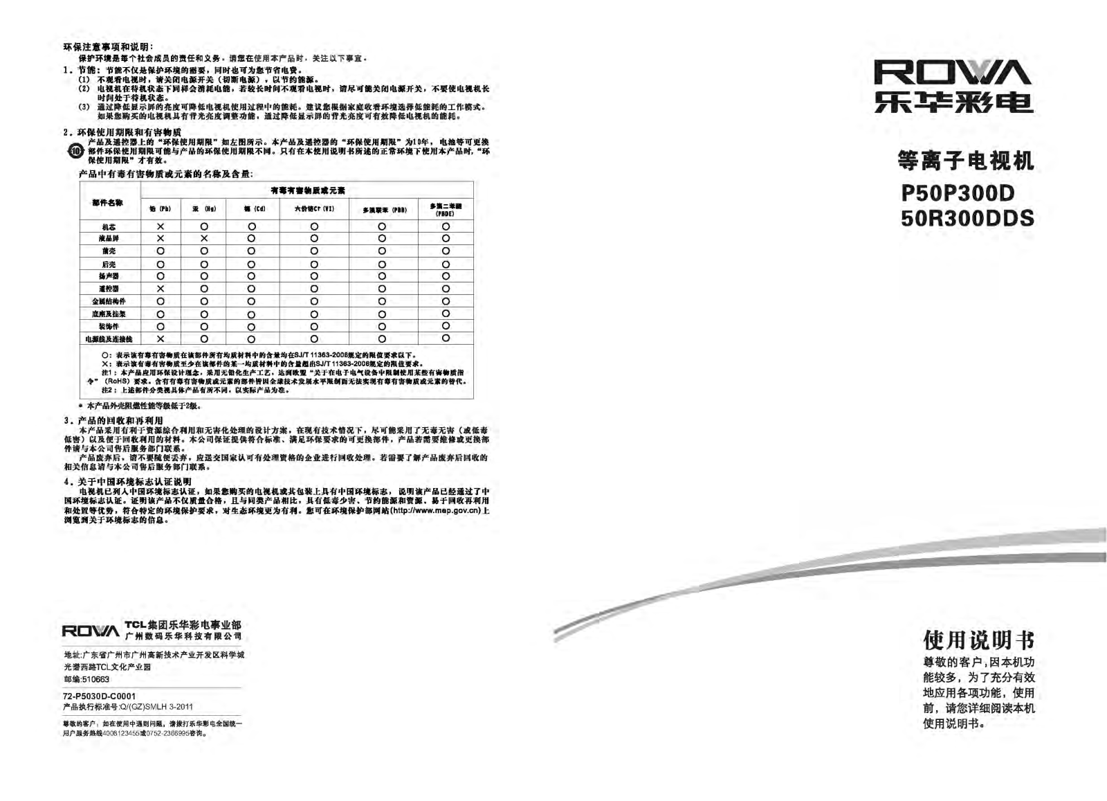 TCL P50P3300D, 50R300DDS User Manual