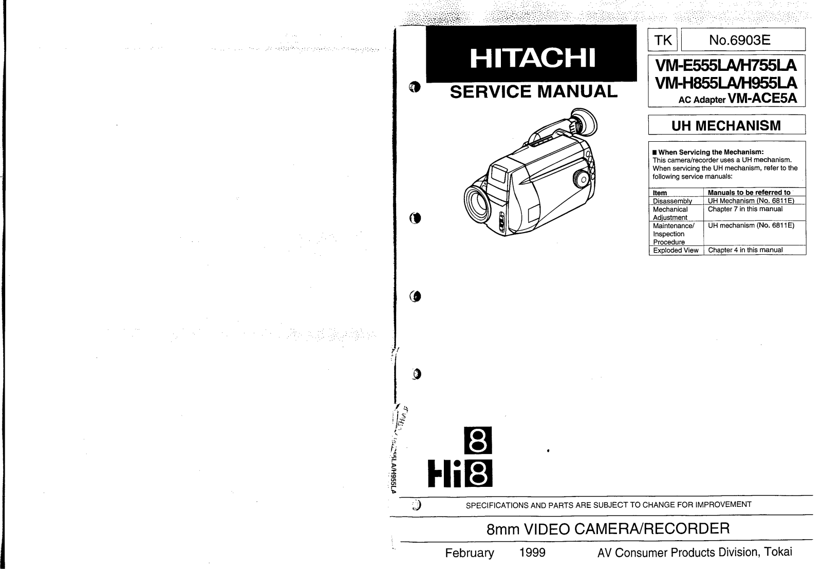 Hitachi VM-H955LA, VM-H855LA Service Manual