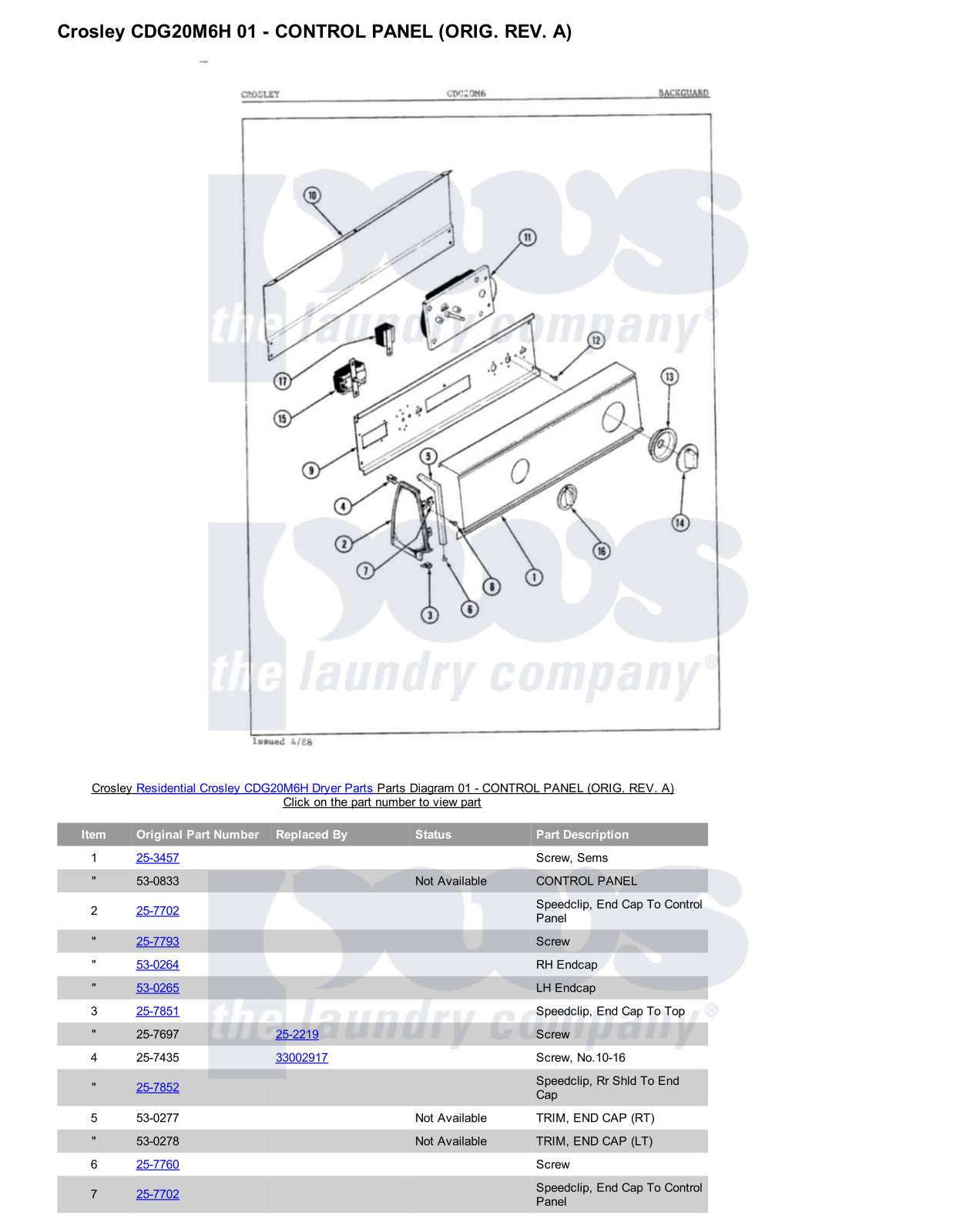 Crosley CDG20M6H Parts Diagram