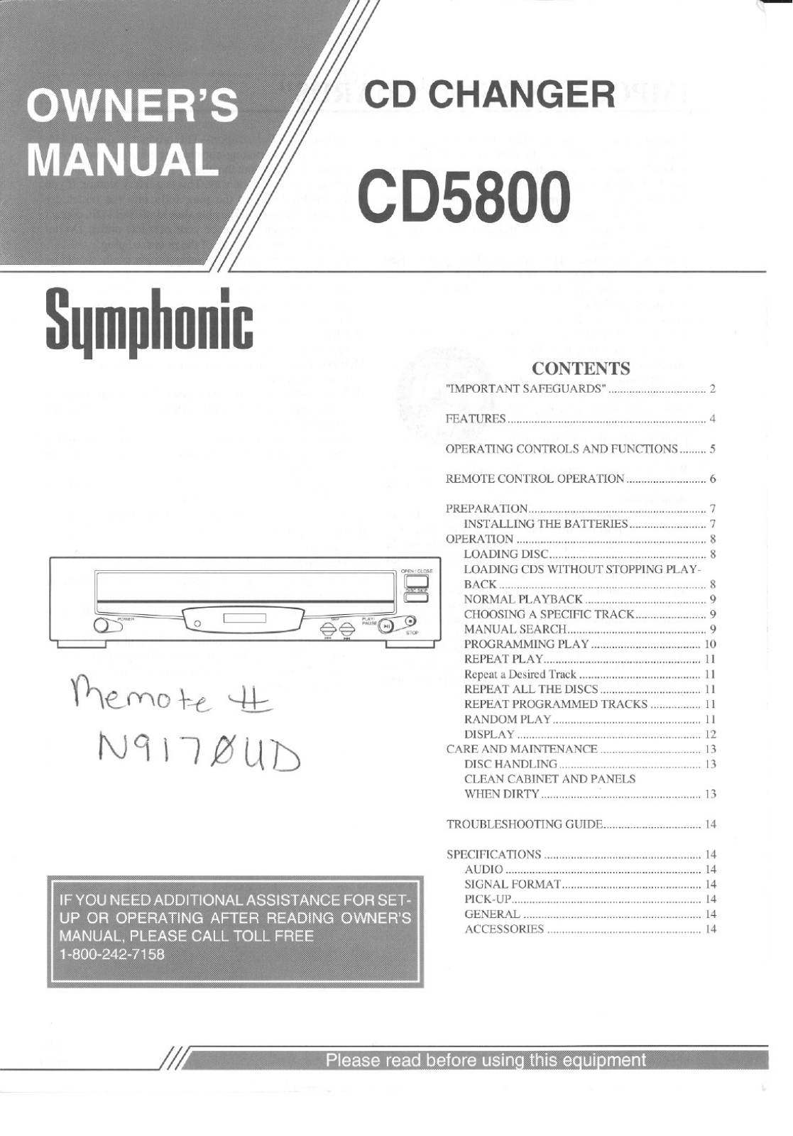 Symphonic CD5800 User Manual