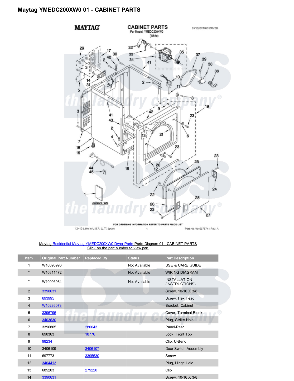 Maytag YMEDC200XW0 Parts Diagram