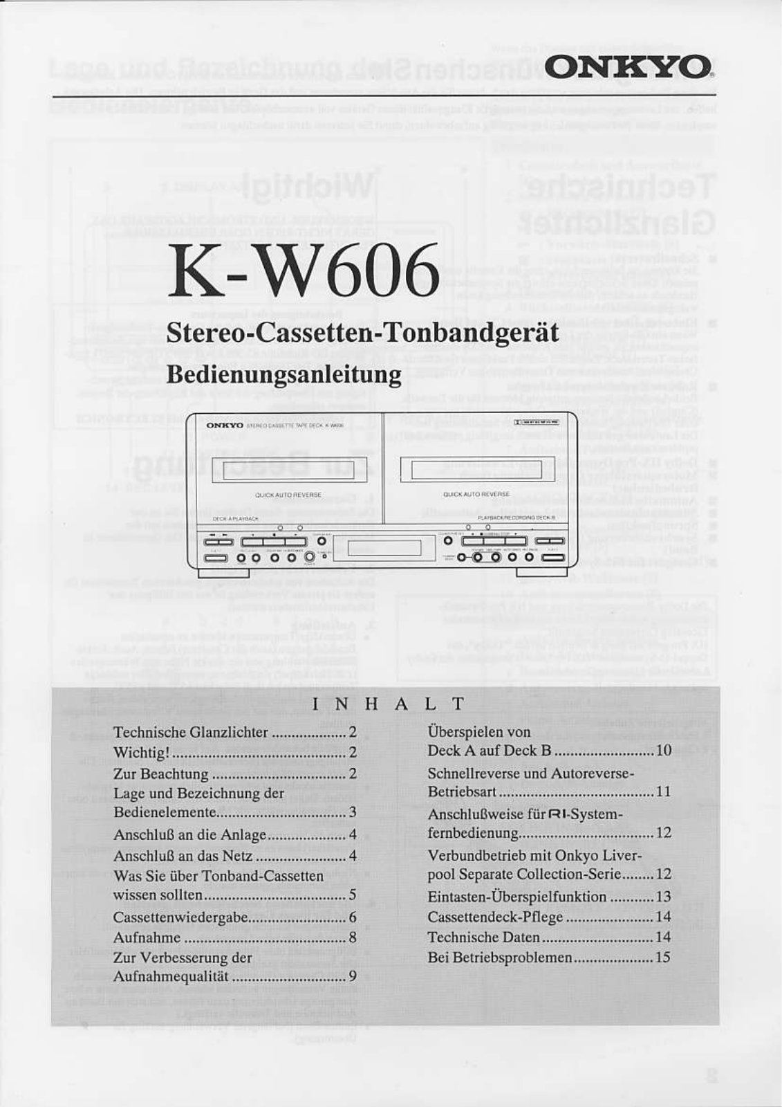 Onkyo KW-606 Owners Manual