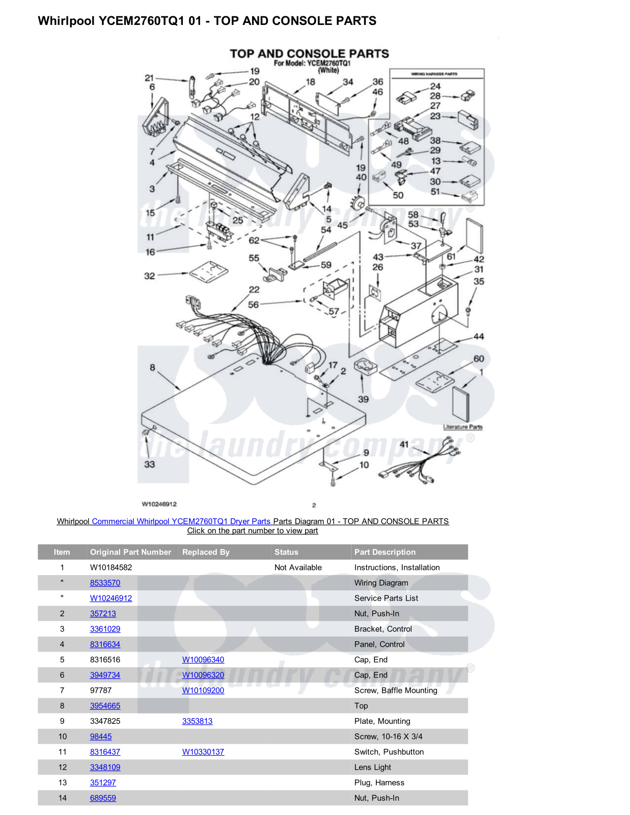 Whirlpool YCEM2760TQ1 Parts Diagram