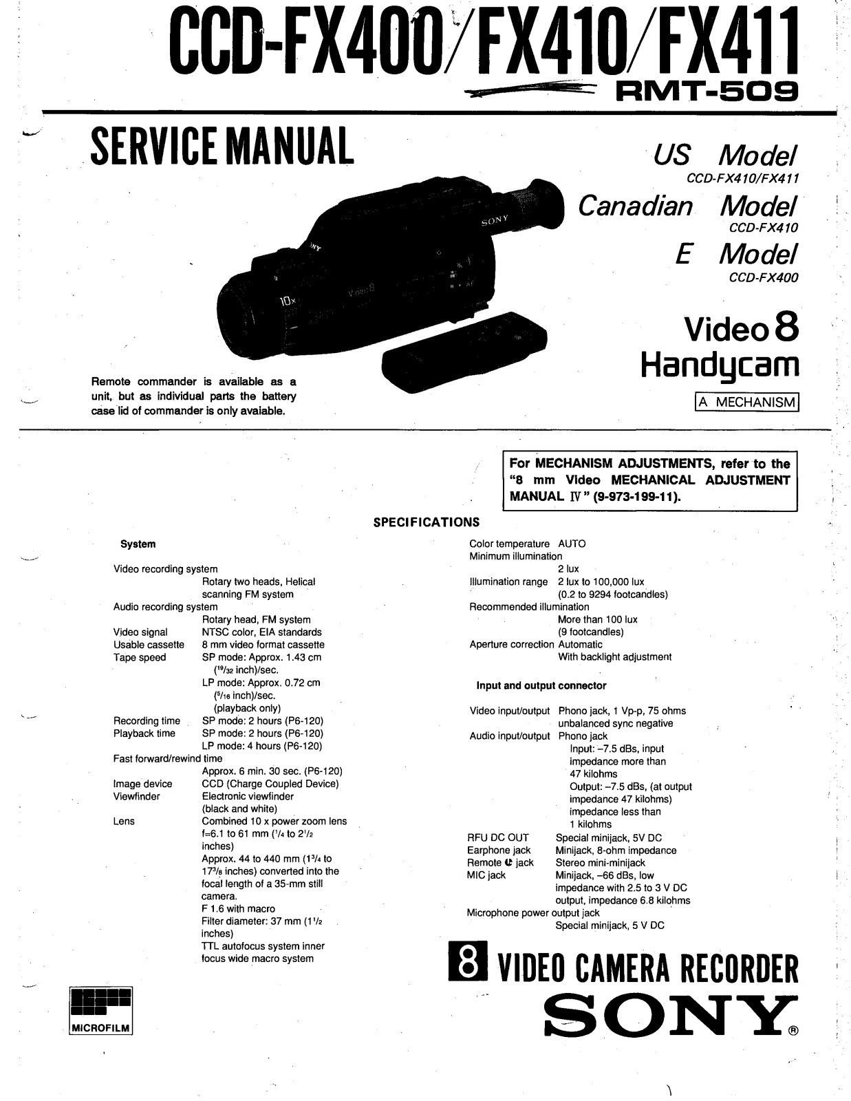 Sony CCD-FX400, CCD-FX410, CCD-FX411 Schematic