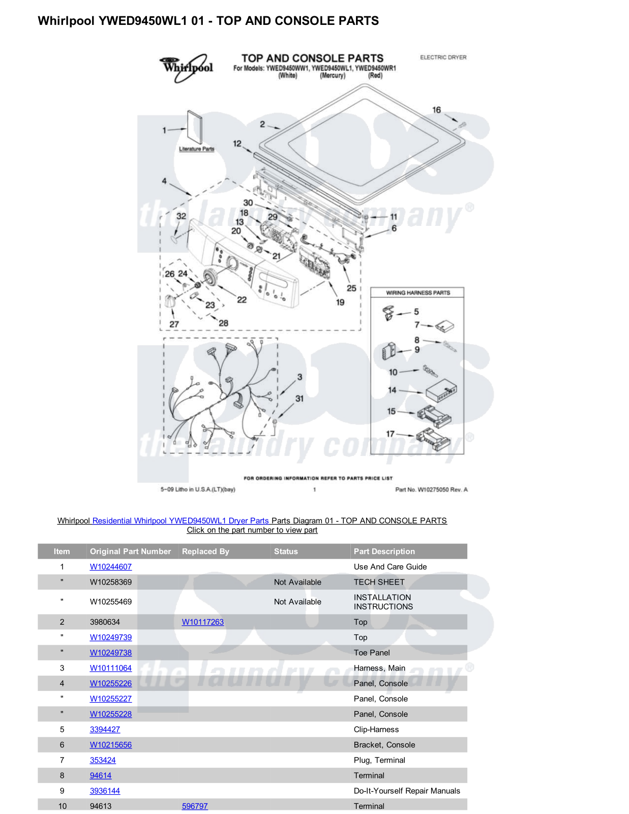 Whirlpool YWED9450WL1 Parts Diagram