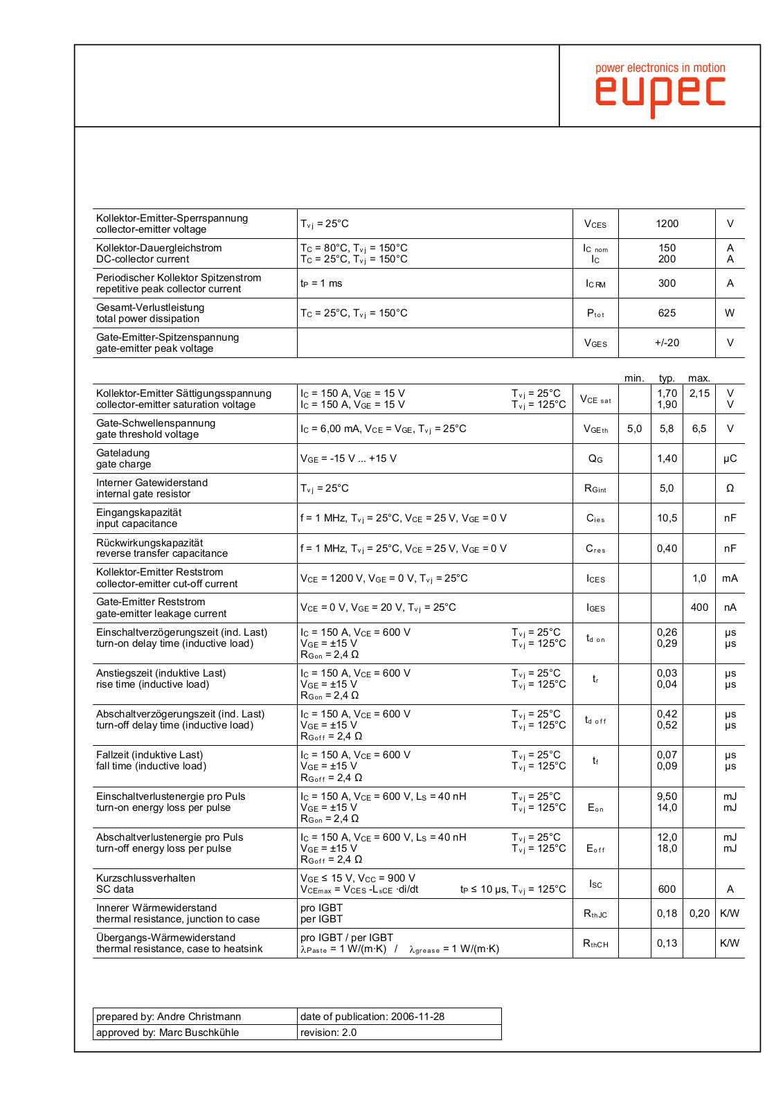 Infineon FF150R12YT3 Data Sheet