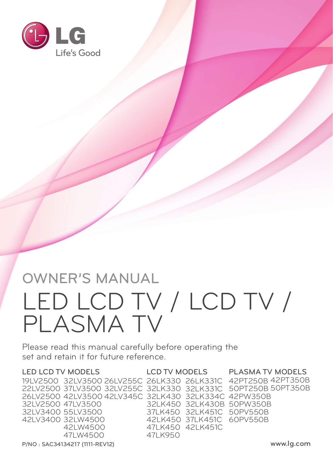 LG 32LK451C, 32LK450-SA, 32LV3500-SA, 22LV2500 user manuals