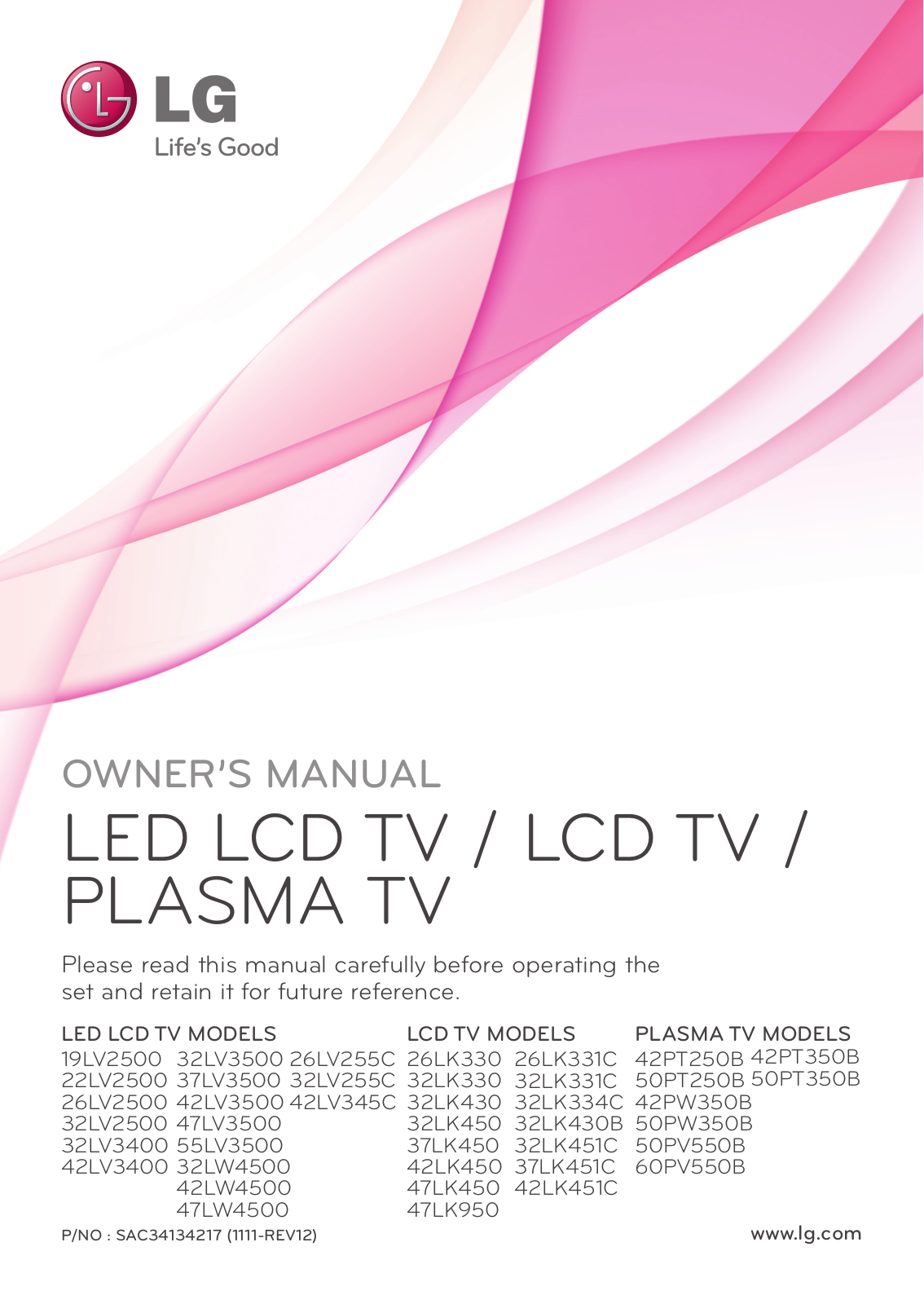 LG 32LK451C, 32LK450-SA, 32LV3500-SA, 22LV2500 Owner's Manual