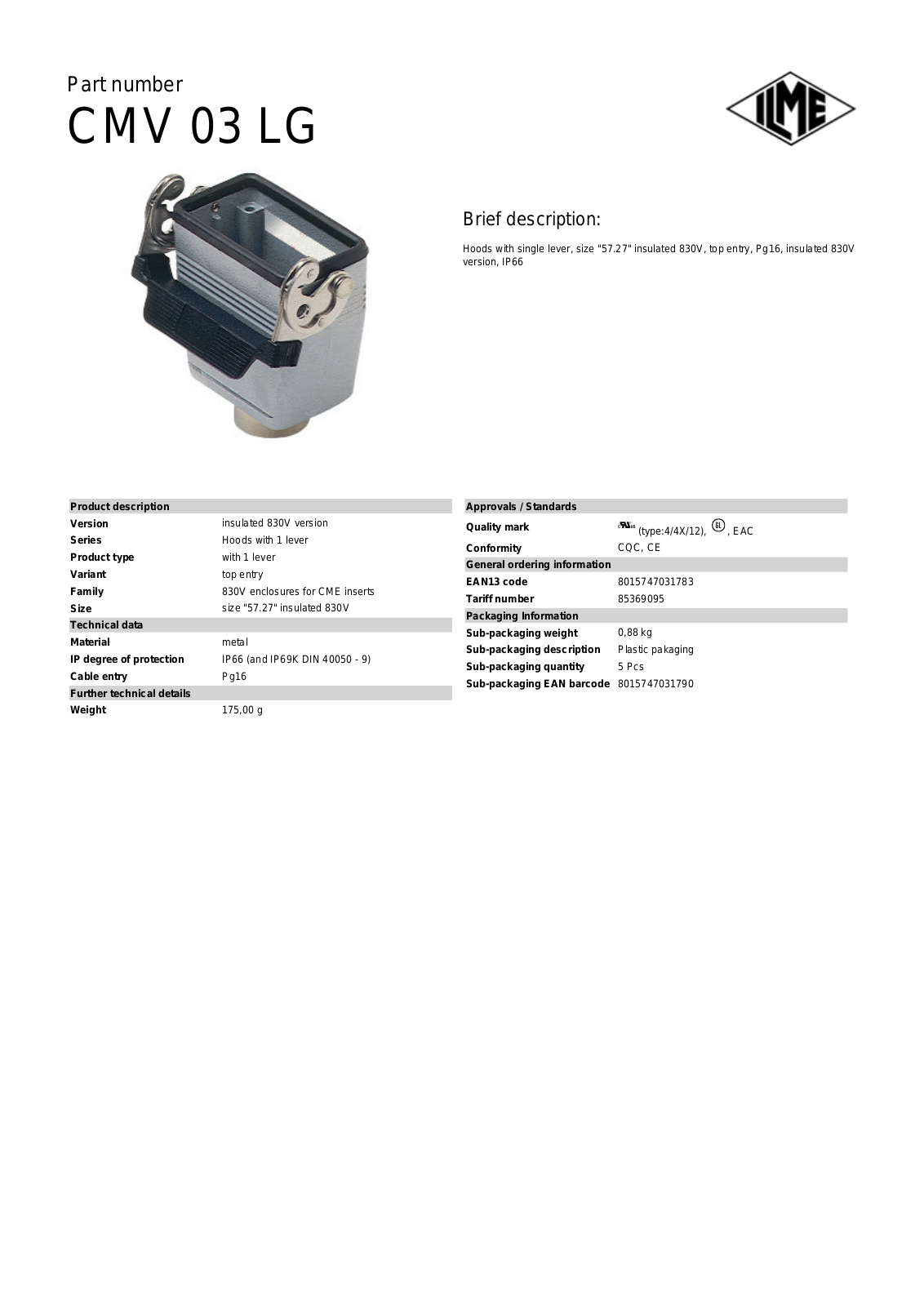 ILME CMV-03LG Data Sheet