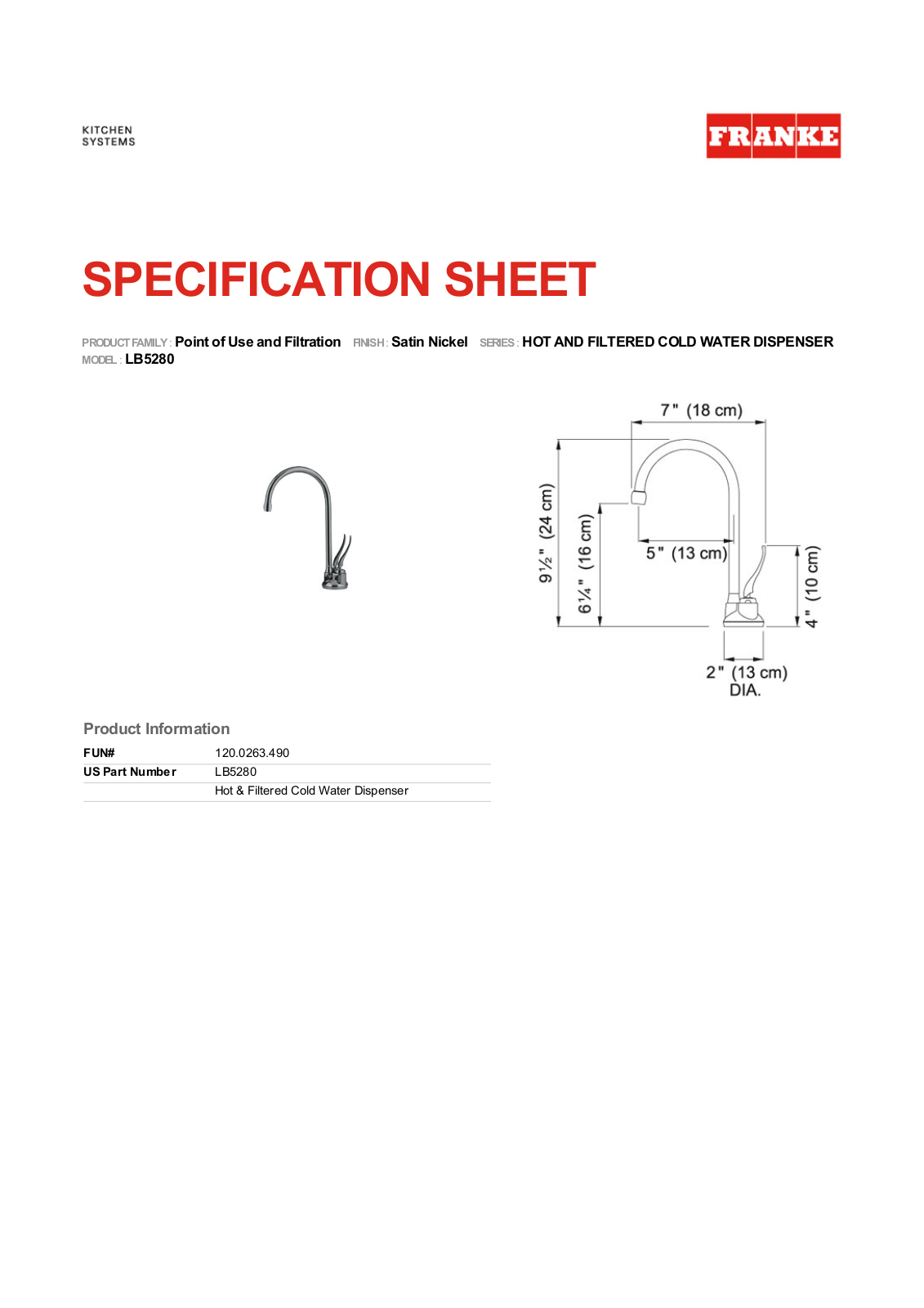 Franke LB5280100HT Specs