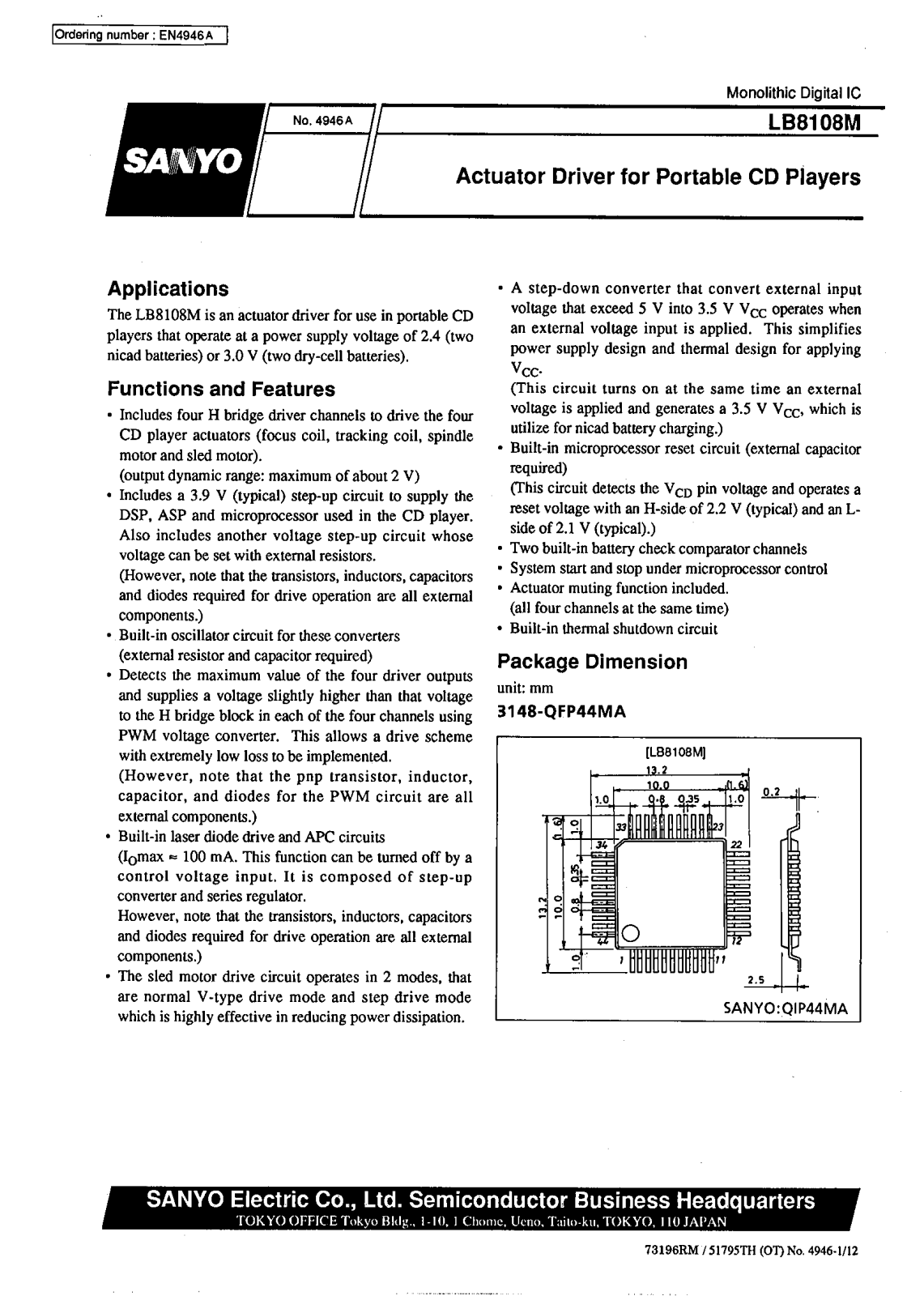 SANYO LB8108M Datasheet