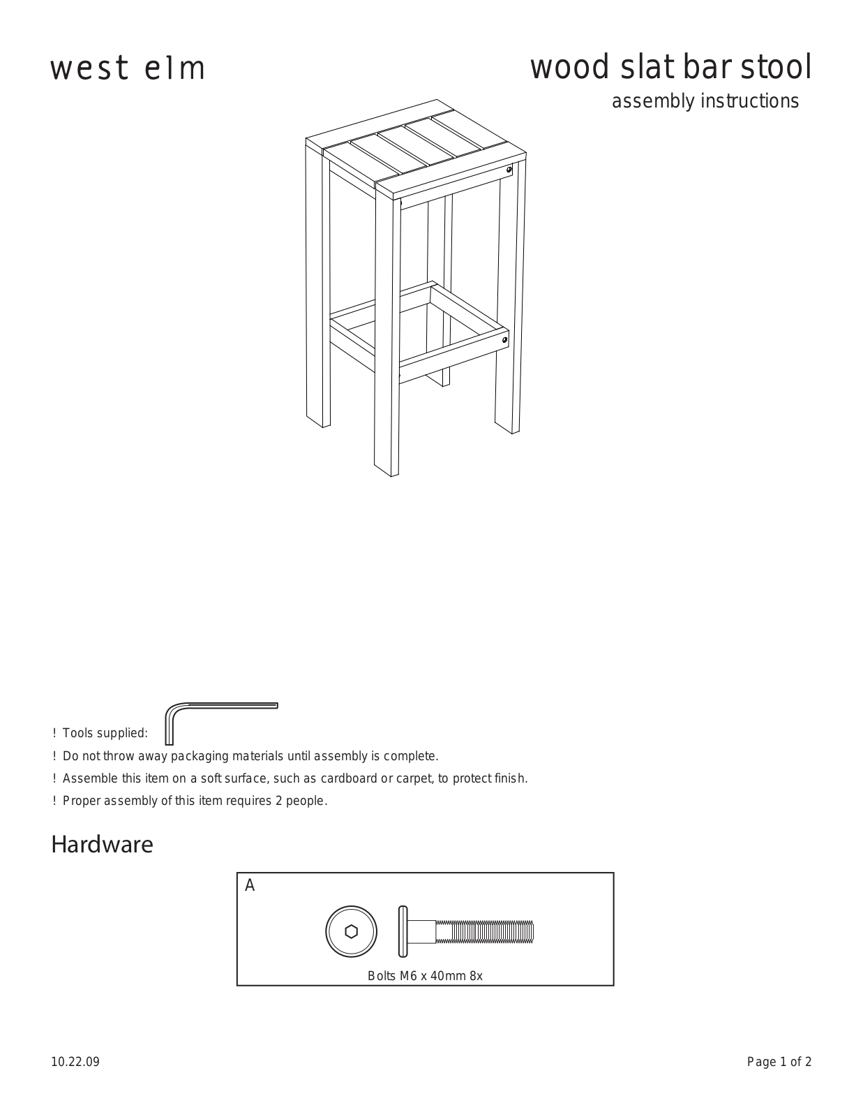 West Elm Wood Slat Bar Stool Assembly Instruction