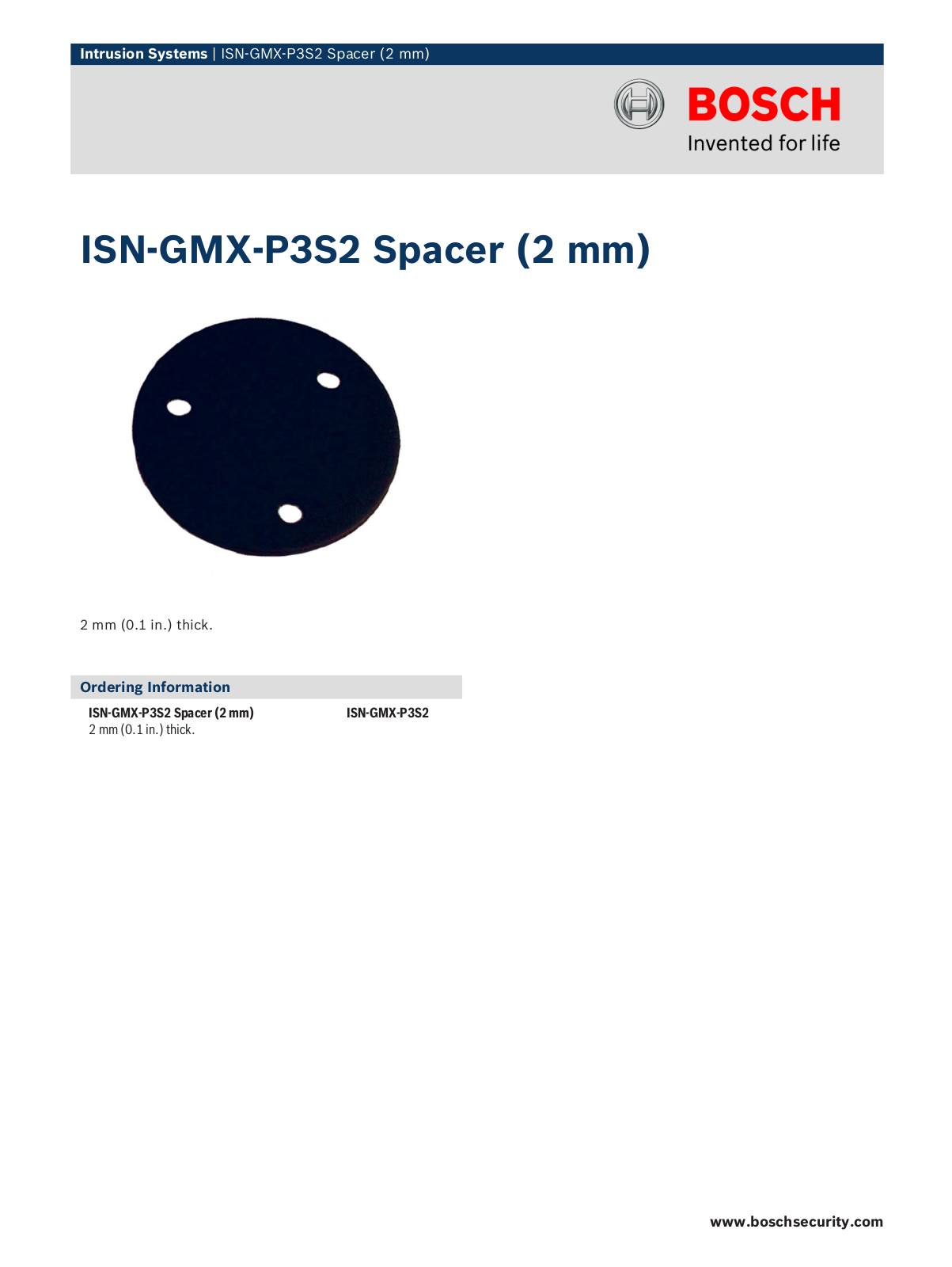 Bosch ISN-GMX-P3S2 Specsheet