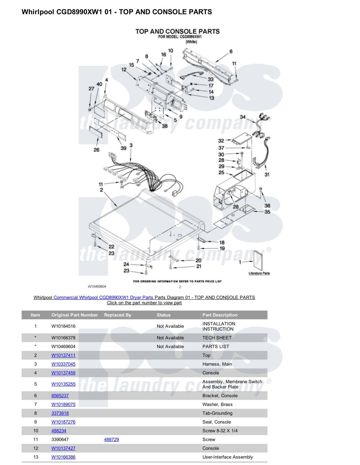 Whirlpool CGD8990XW1 Parts Diagram