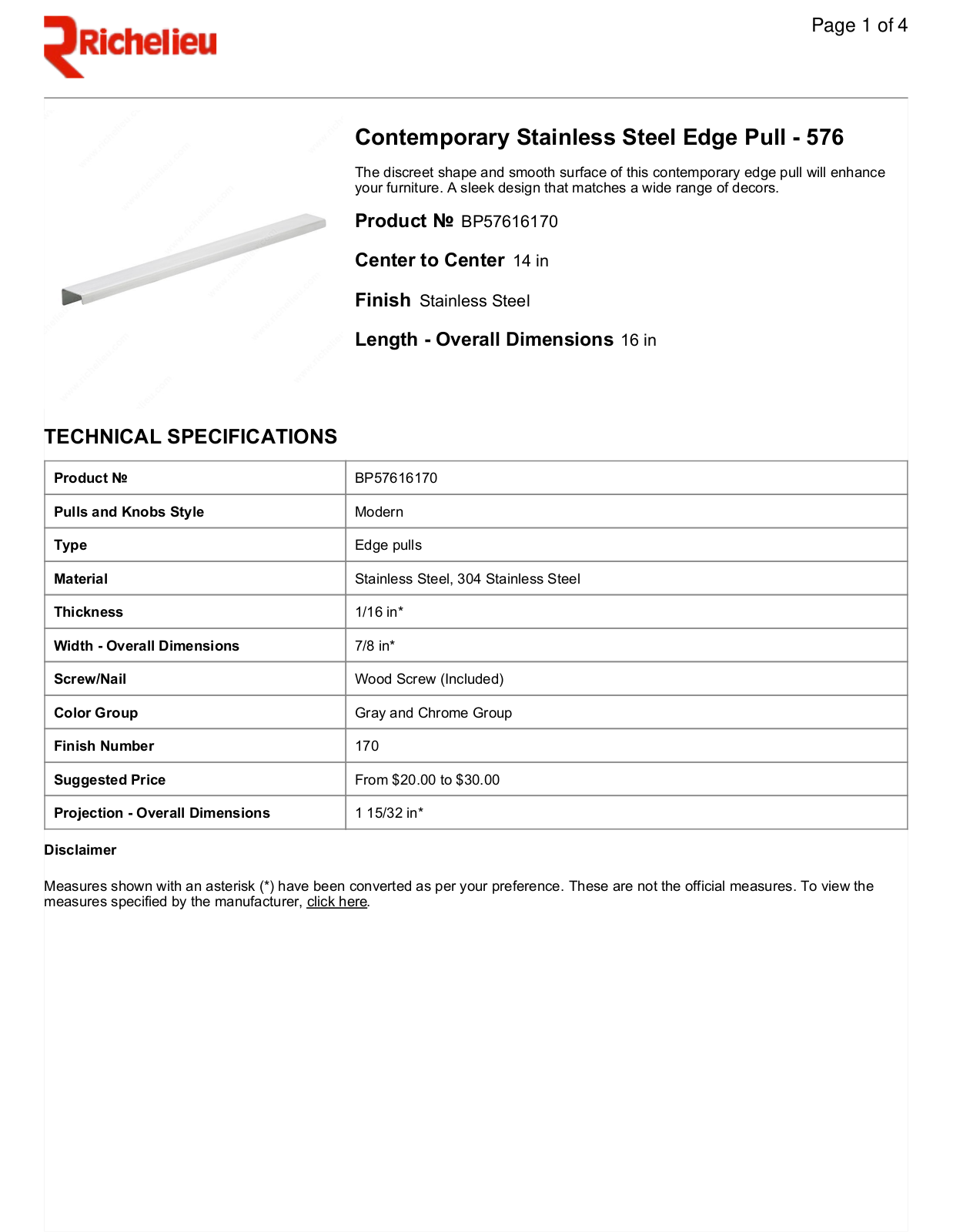 Richelieu RHC2498 Specifications - ManualMachine.com
